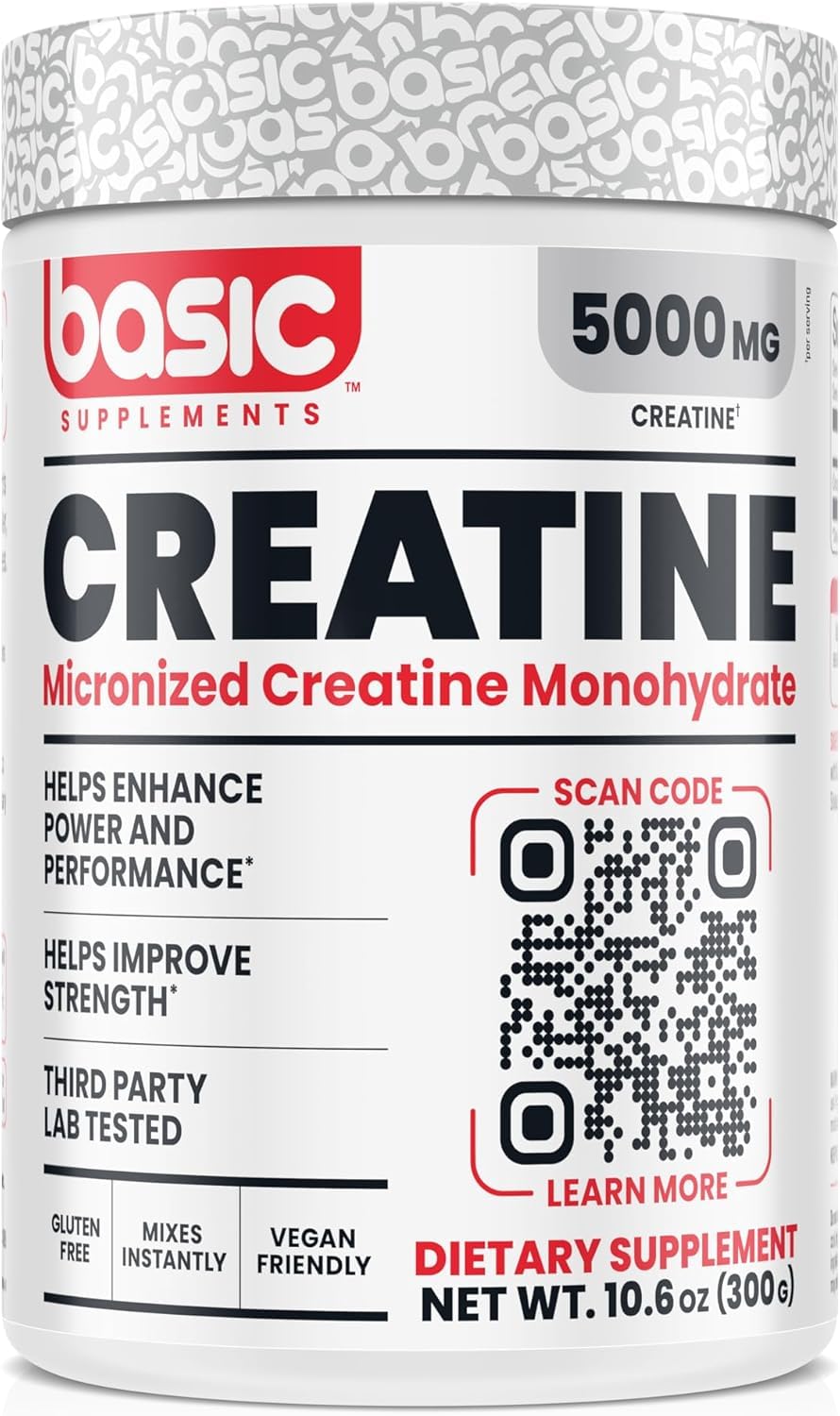 BASIC SUPPLEMENTS Micronized Creatine Monohydrate Powder, 10.6 oz