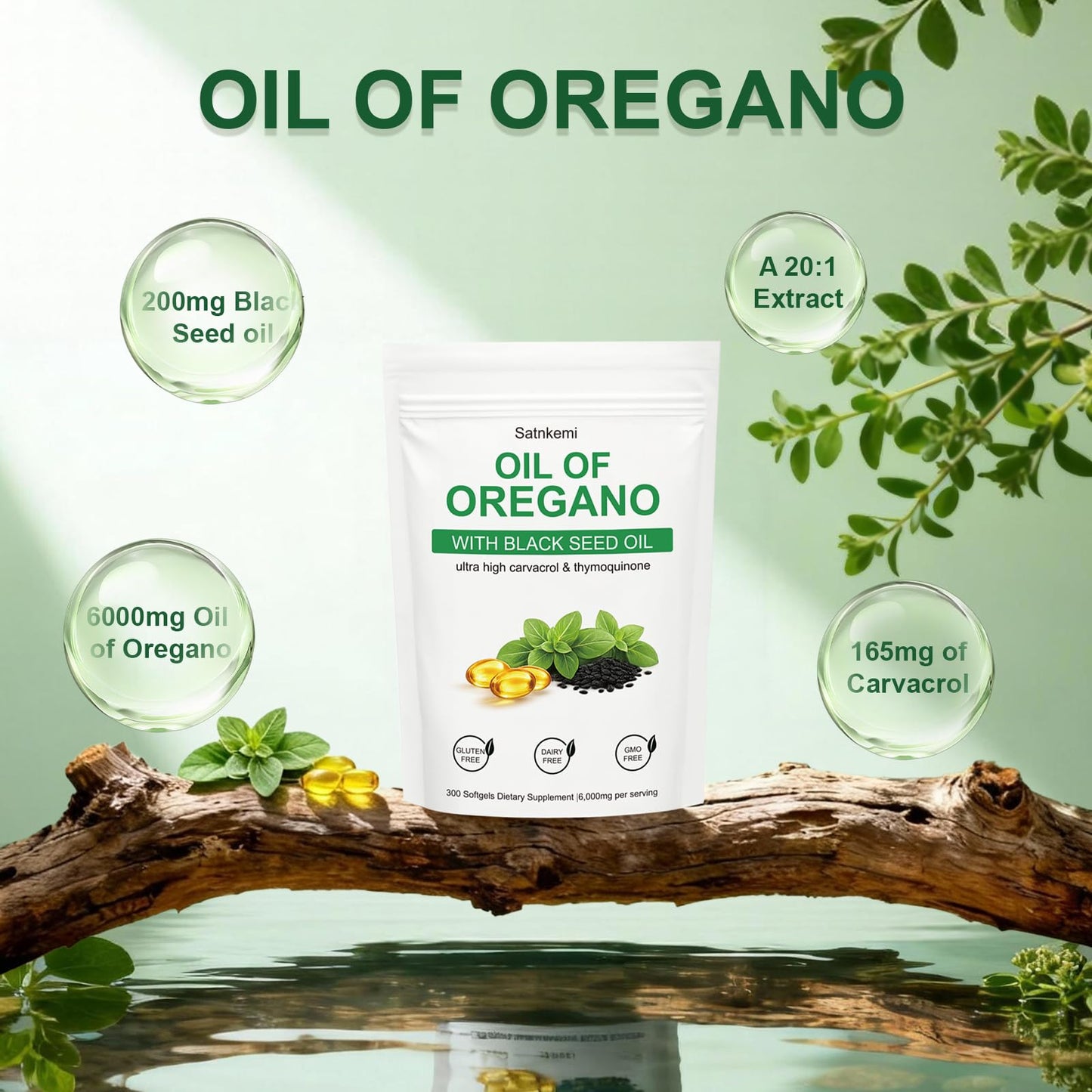 Satnkemi Oil of Oregano with Black Seed Oil Softgels, 300 Softgels
