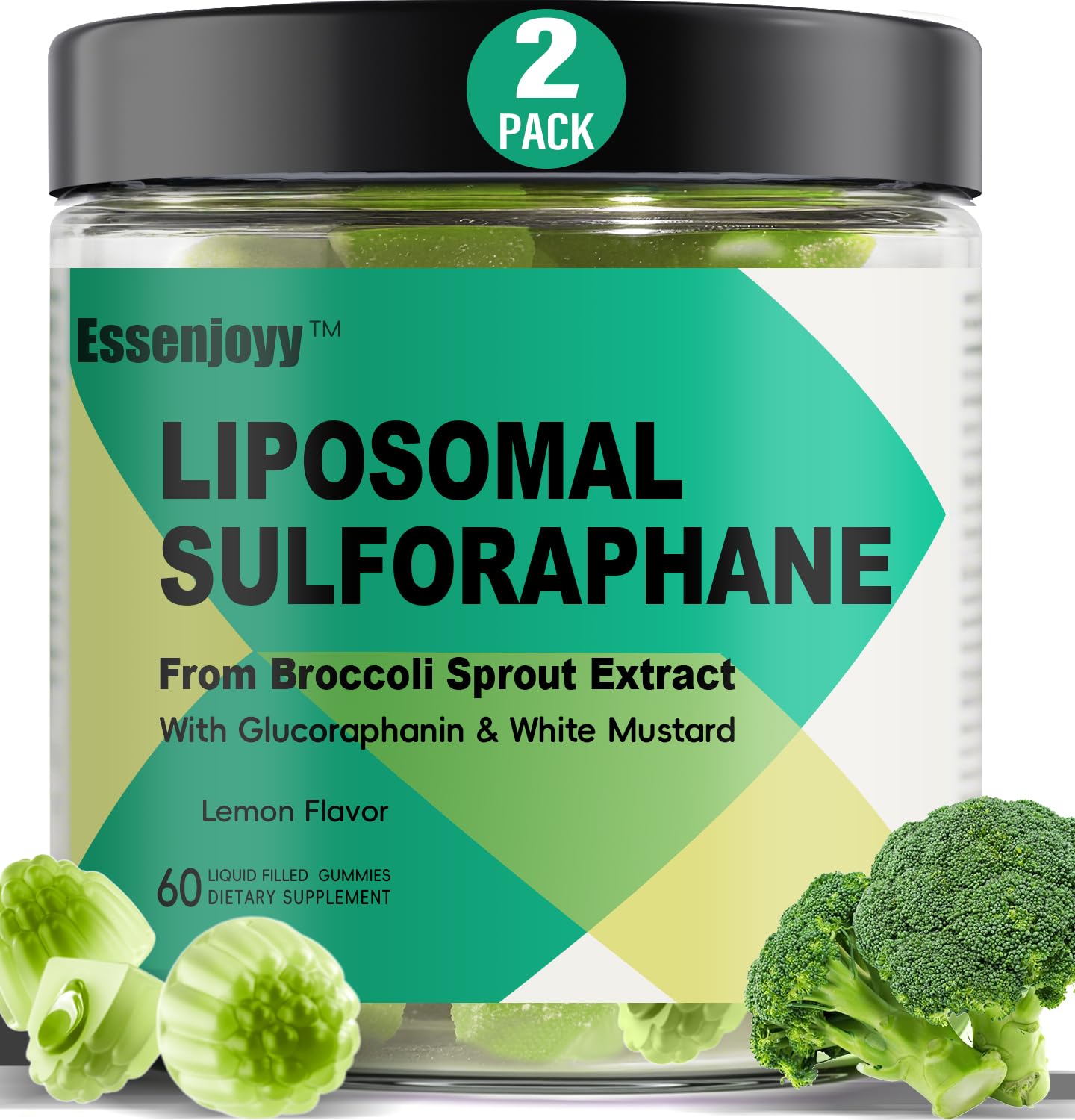 ESSENJOYY Liposomal Sulforaphane Supplement Gummies 150mg - Organic Broccoli Sprout Extract with Glucoraphanin, White Mustard for Antioxidant, Detox - Sugar Free, Lemon Flavored, 120 Gummies