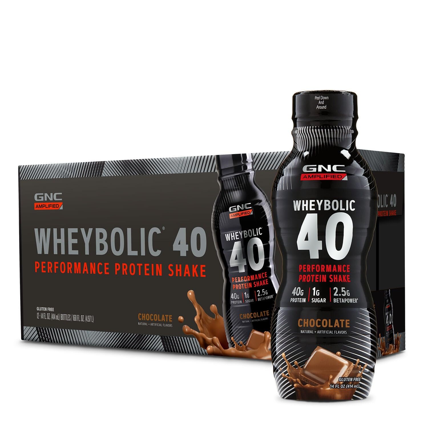 GNC AMP Wheybolic 40 Protein Powder, Chocolate, 12 Bottles