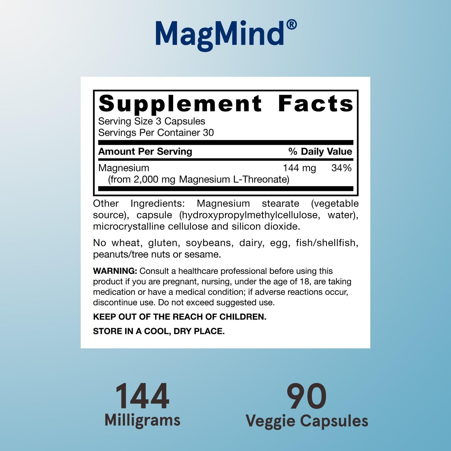 Jarrow Formulas Magnesium L-Threonate MagMind Magtein Magnesium Supplement 1080 Capsules