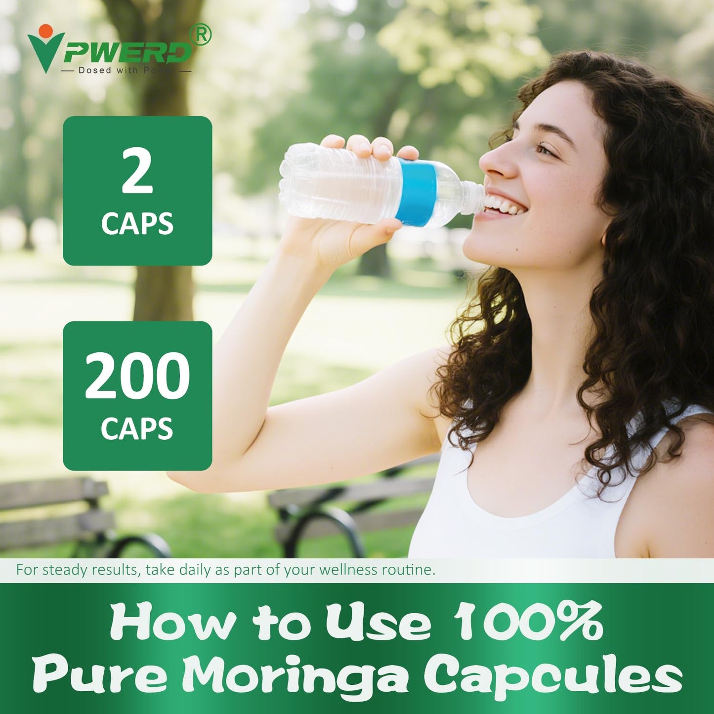 PWERD Moringa Pure Powder Oleifera Leaf Gummies, 200 Count