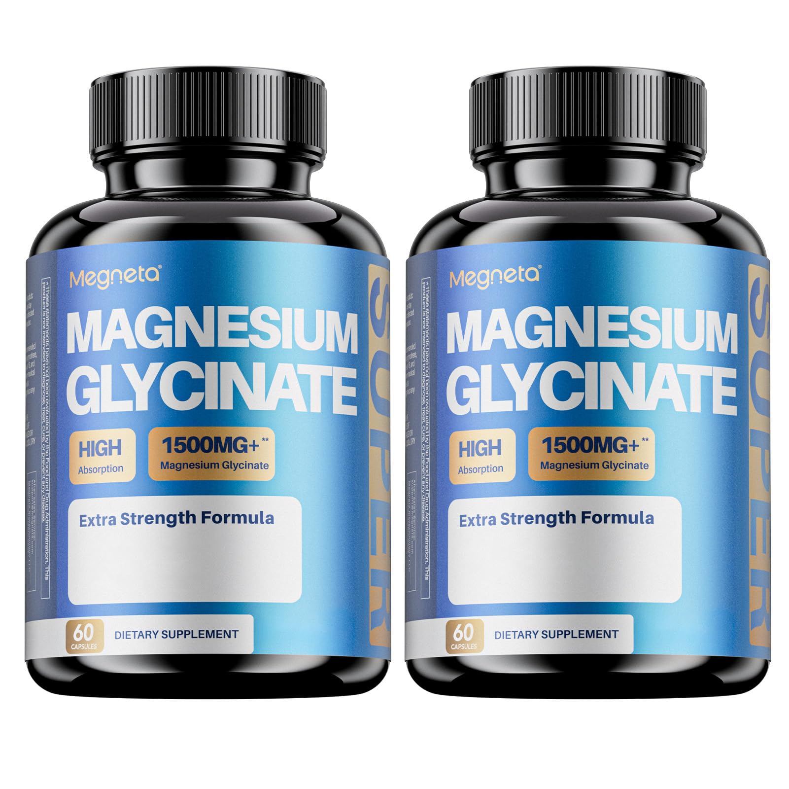MEGNETA Magnesium Glycinate High Absorption Magnesium Supplement with Vitamin B6, D3 Capsules, 120 Count