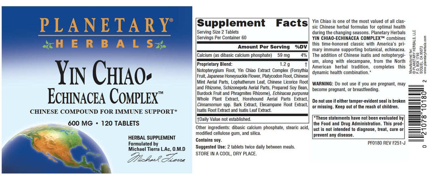 Planetary Formulas Yin Chiao-Echinacea Complex 600mg Tablet, 240 Tablets