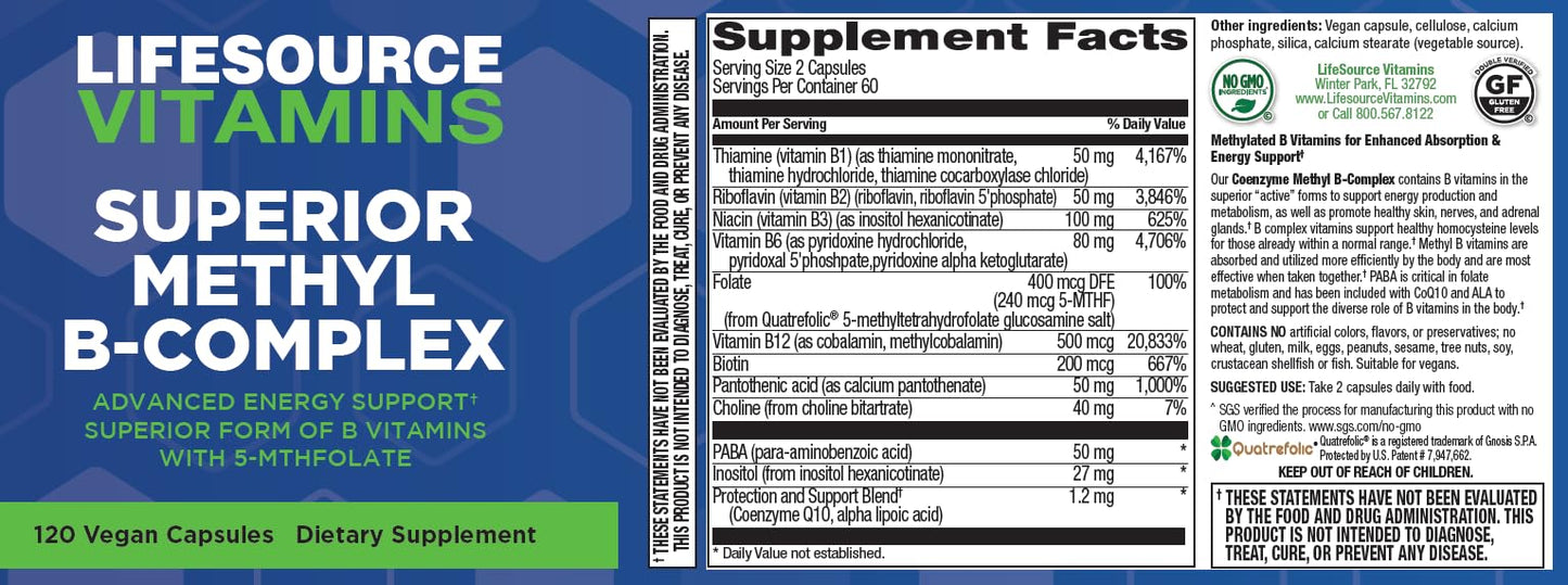 LifeSource Vitamins Superior Methyl-B Complex 120 Capsules