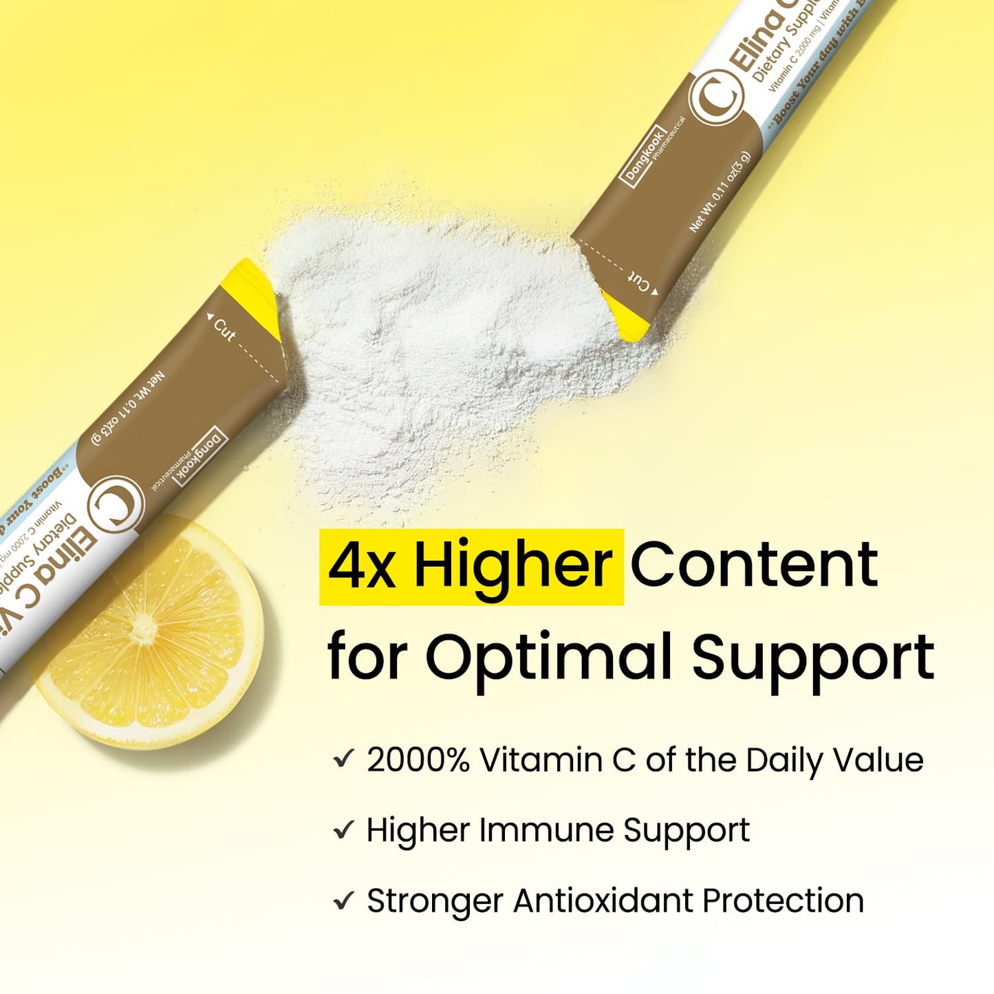 DONGKOOK Vita Pop Vitamin C Powder 2000mg, Zero Sugar, Vitamin D & Biotin, Lemonade Flavor, 30 Packets