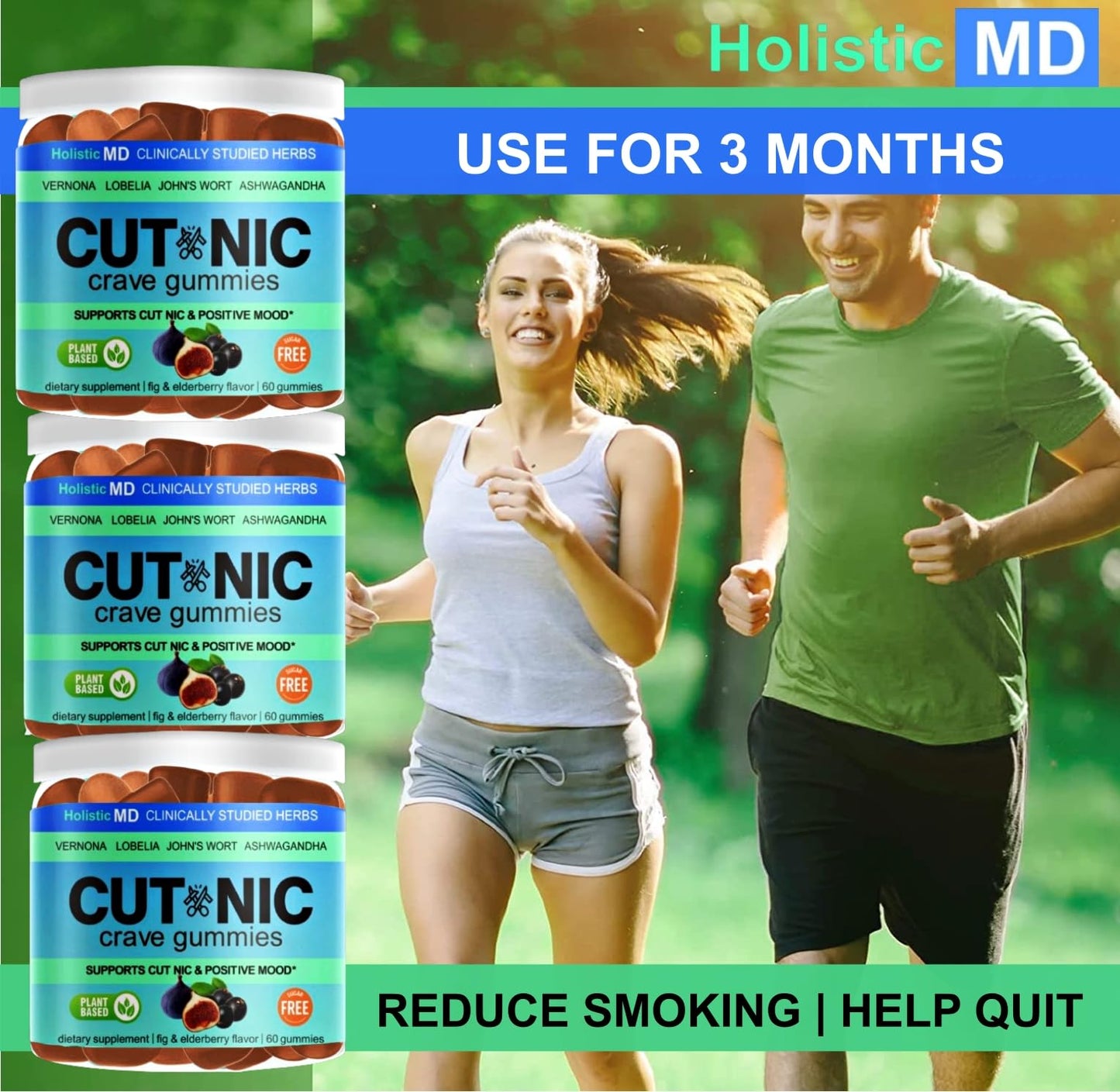 Holistic MD 3-in-1 Quit Smoking Gummies with Vernonia Cinerea, St. John's Wort & Ashwagandha, 60 Count