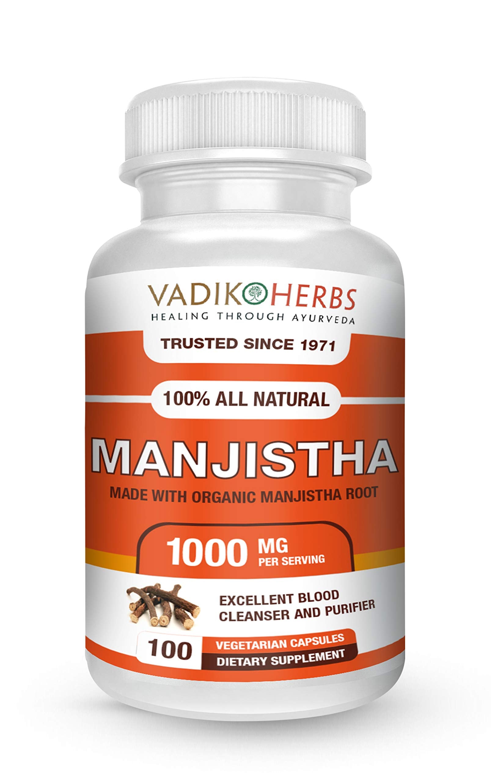 Vadik Herbs Manjistha (Rubia cordifolia, Indian Madder) Pure Wild Harvested Tablets 100