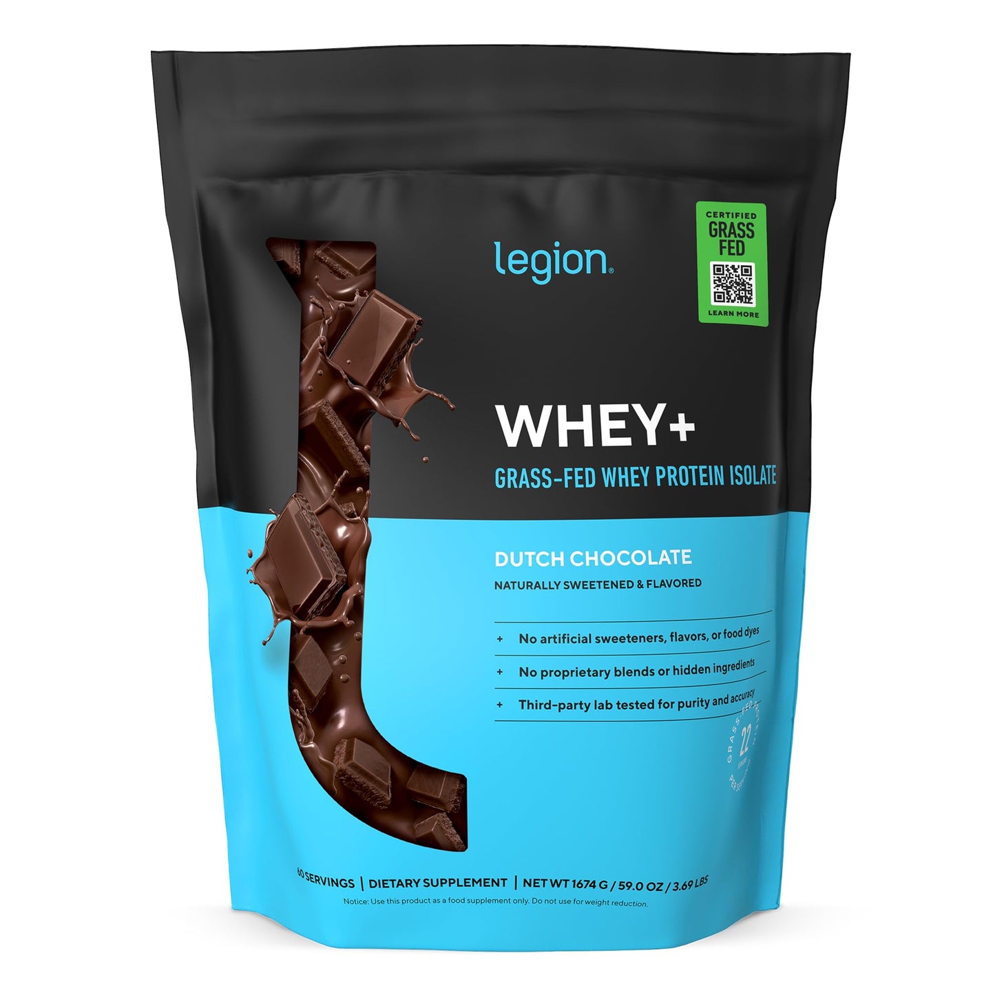 LEGION Whey+ Protein Whey Isolate Powder - Chocolate, 60 Servings
