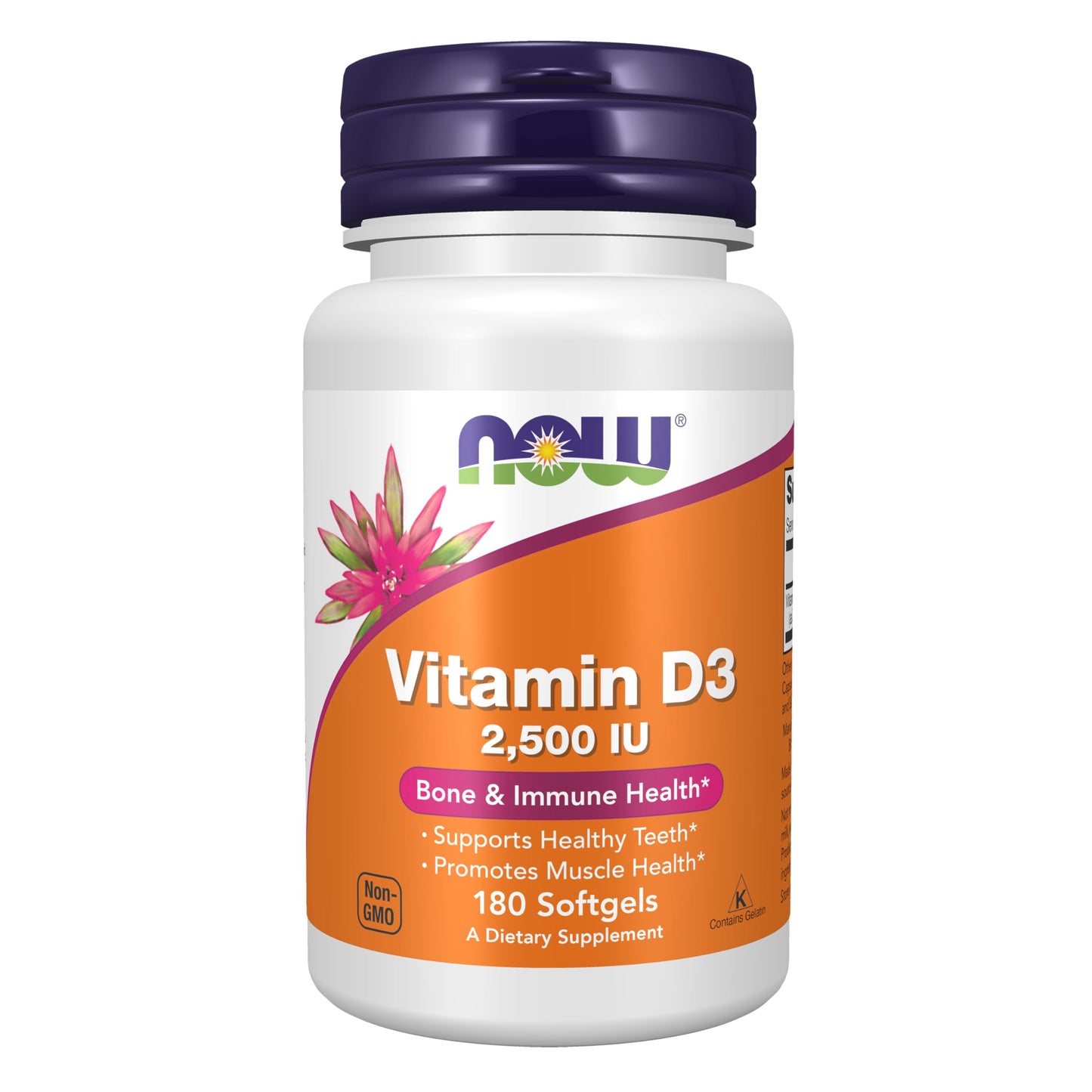NOW Foods Vitamin D3 2500 IU Softgels, 180 Softgels