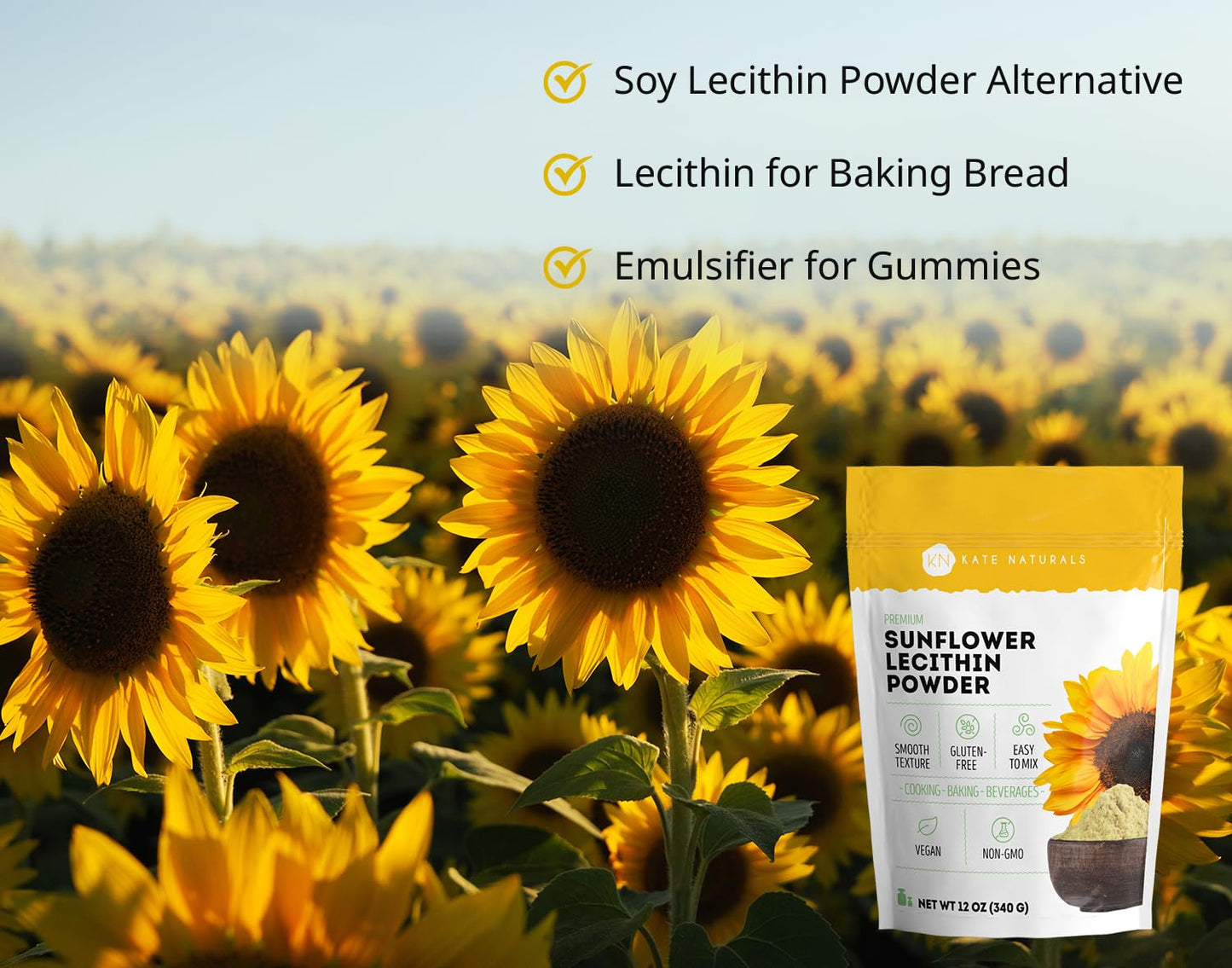 Kate Naturals Sunflower Lecithin Powder, 12 Ounce