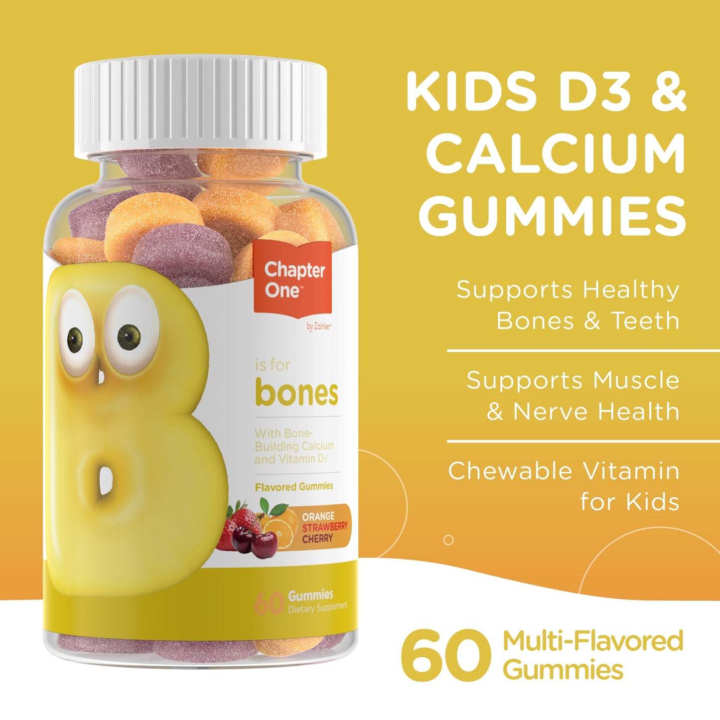 Zahler Yummy Kids Calcium Gummies - Non-GMO Gluten Free 250mg Calcium with Vitamin D3, Supports Strong Bones & Teeth in Toddlers and Children, 60 Gummies