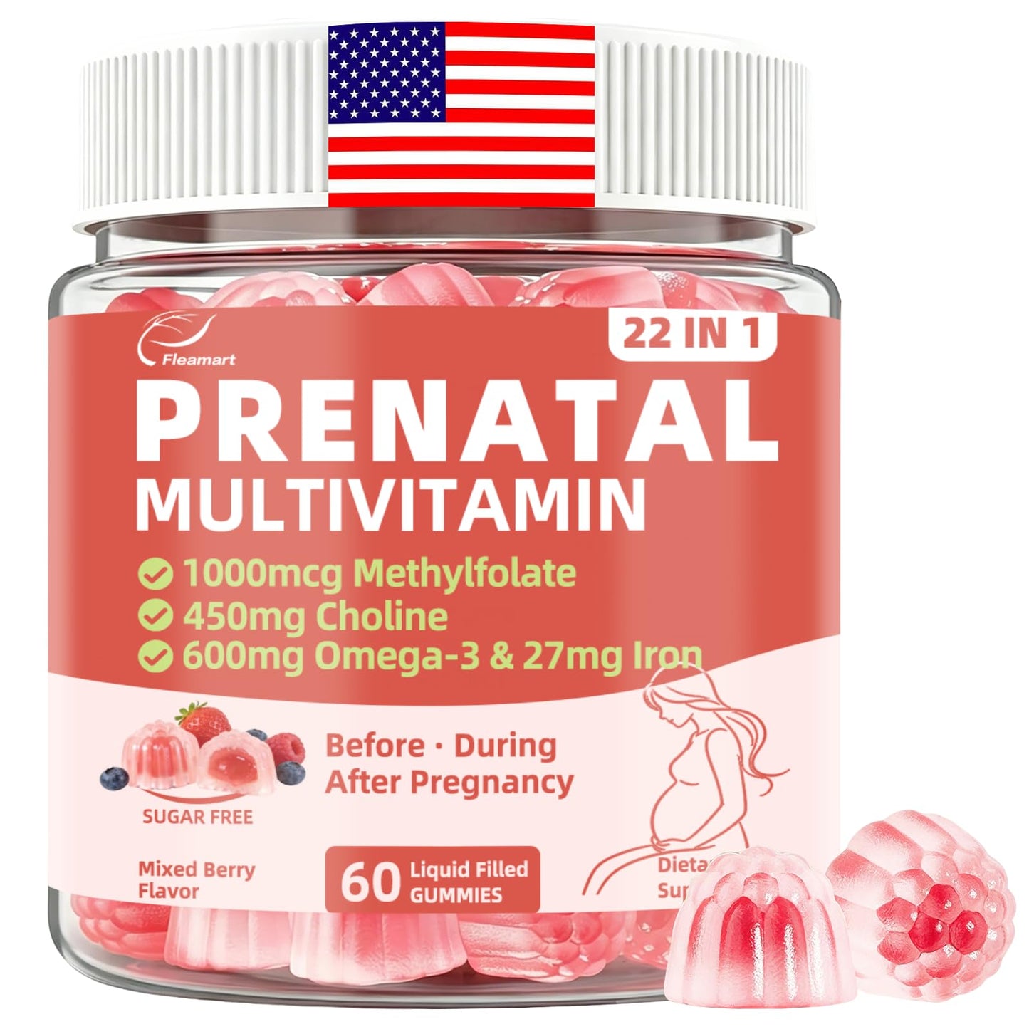 Fleamart Prenatal Vitamins for Women Gummy 60 Count