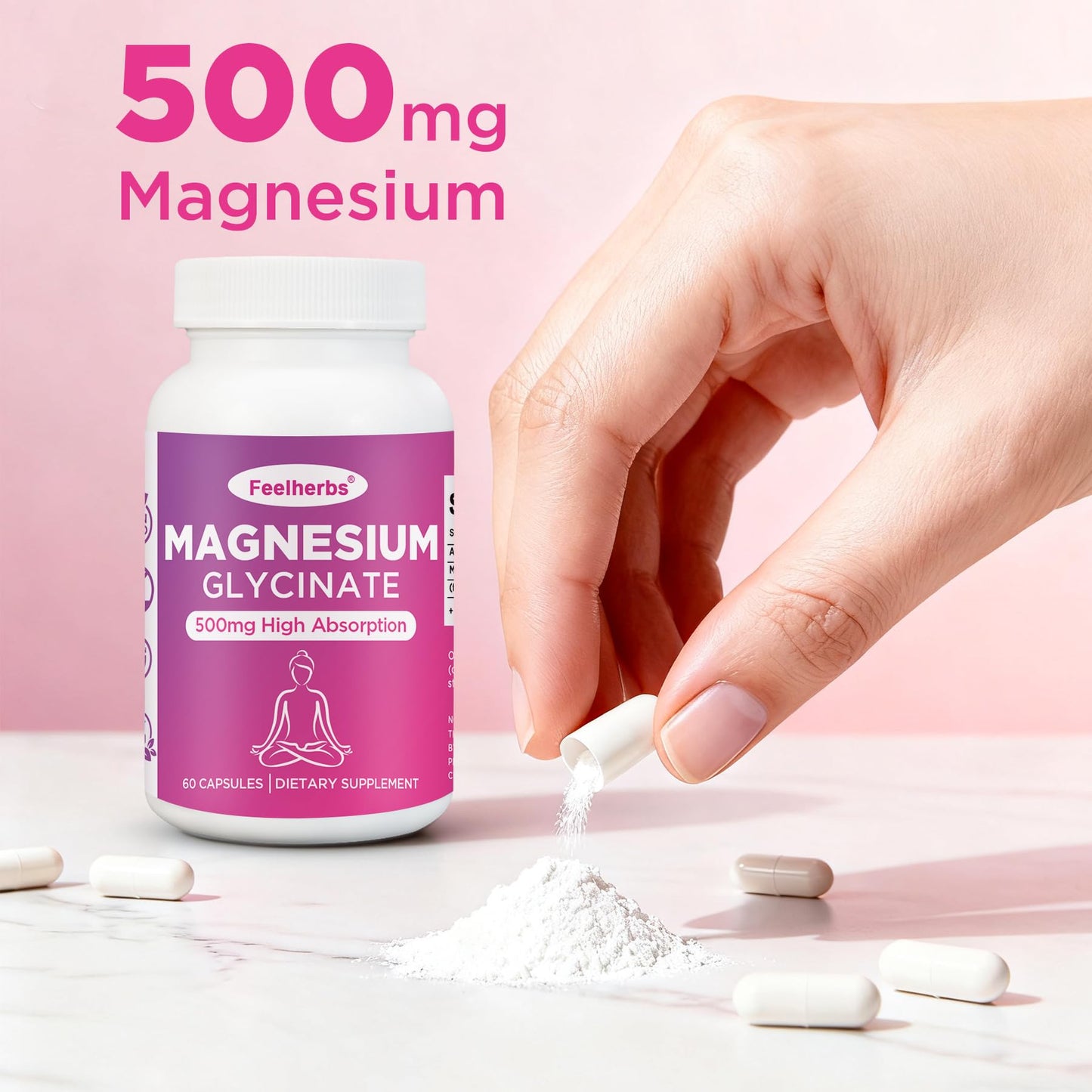 Feelherbs Magnesium Glycinate 500mg for Women Hormone Balance & Sleep Gummies, 60 Count