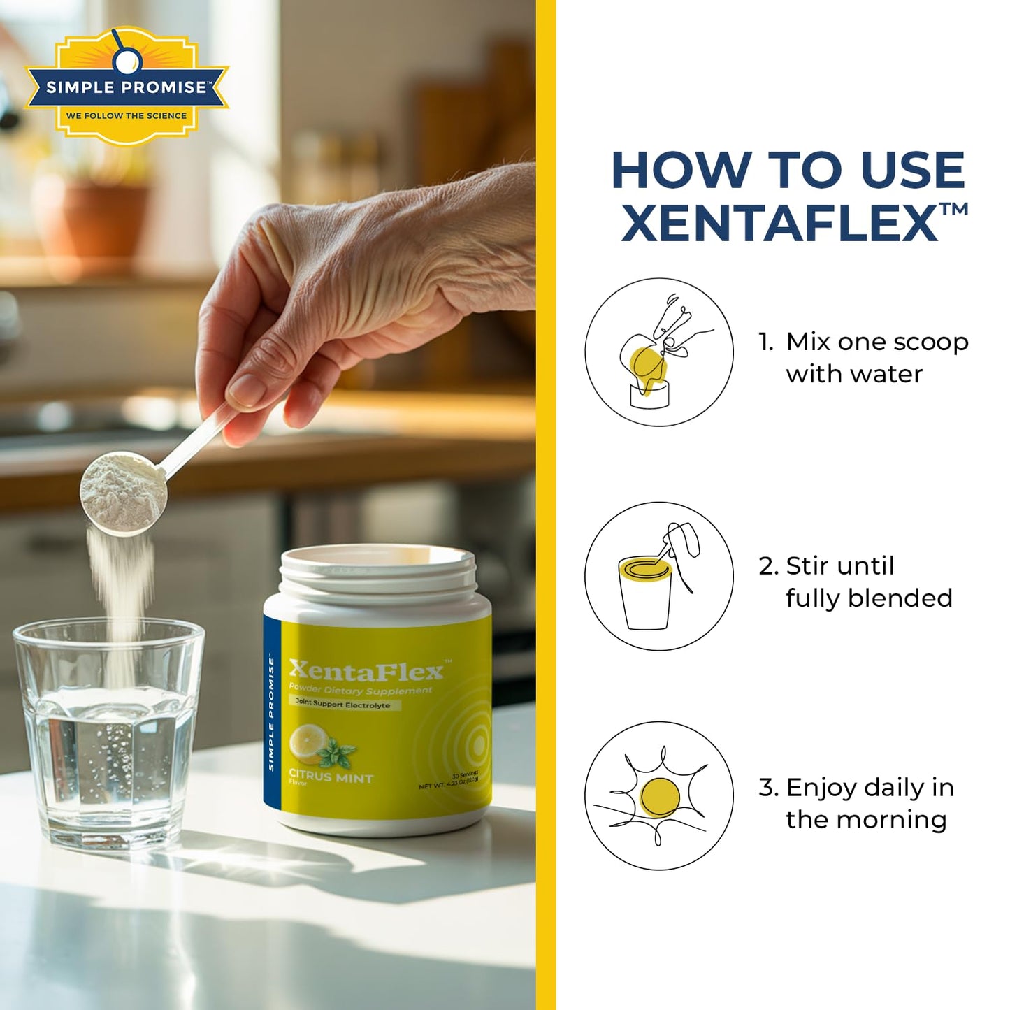 Simple Promise XentaFlex Joint Support Electrolyte Powder with AquaLOX Boswellia & Potassium - Supports Hydration and Mobility - Joint Supplement for Men & Women, 4.23 oz