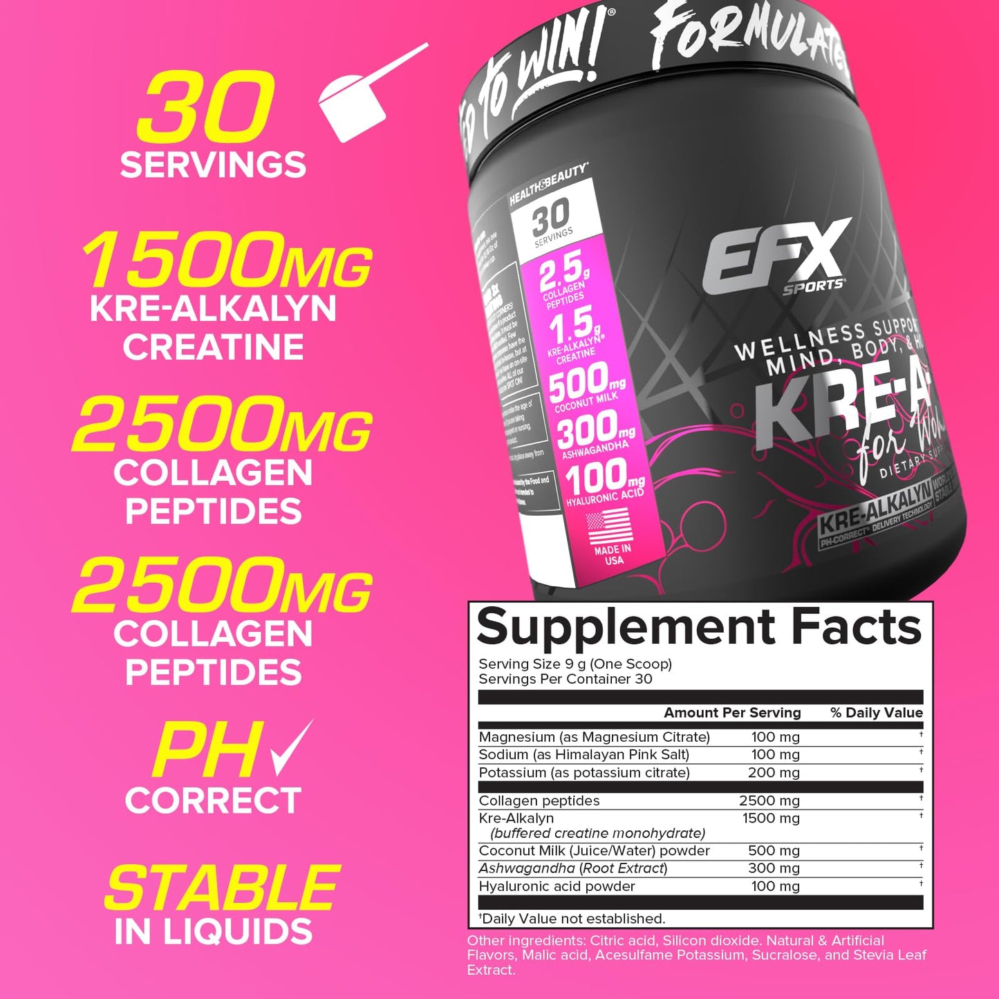 EFX Sports Kre-A-Glo Kre-Alkalyn Creatine for Women Powder, 9.5 Ounce, 30 Servings, Strawberry Margarita