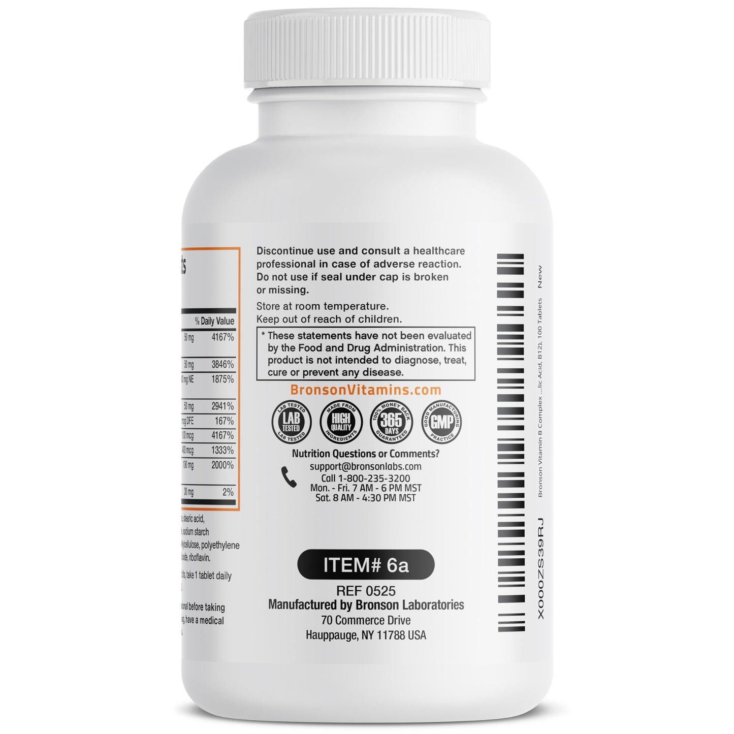Bronson Vitamin B Complex (Vitamin B1, B2, B3, B6, B9 - Folic Acid, B12) Tablet, 100 Tablets