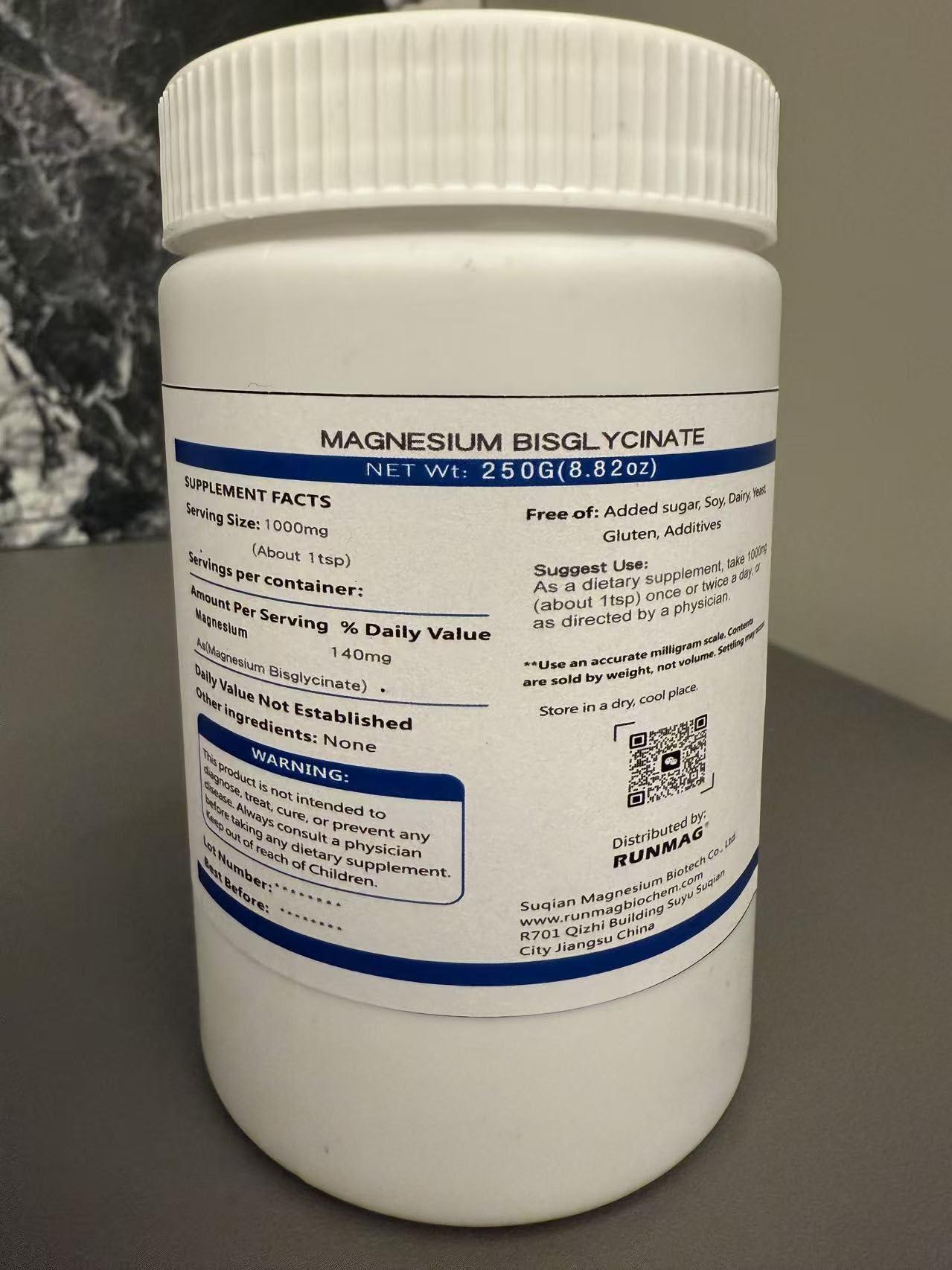 RUNMAG Food Grade Magnesium Bisglycinate Powder 8.82