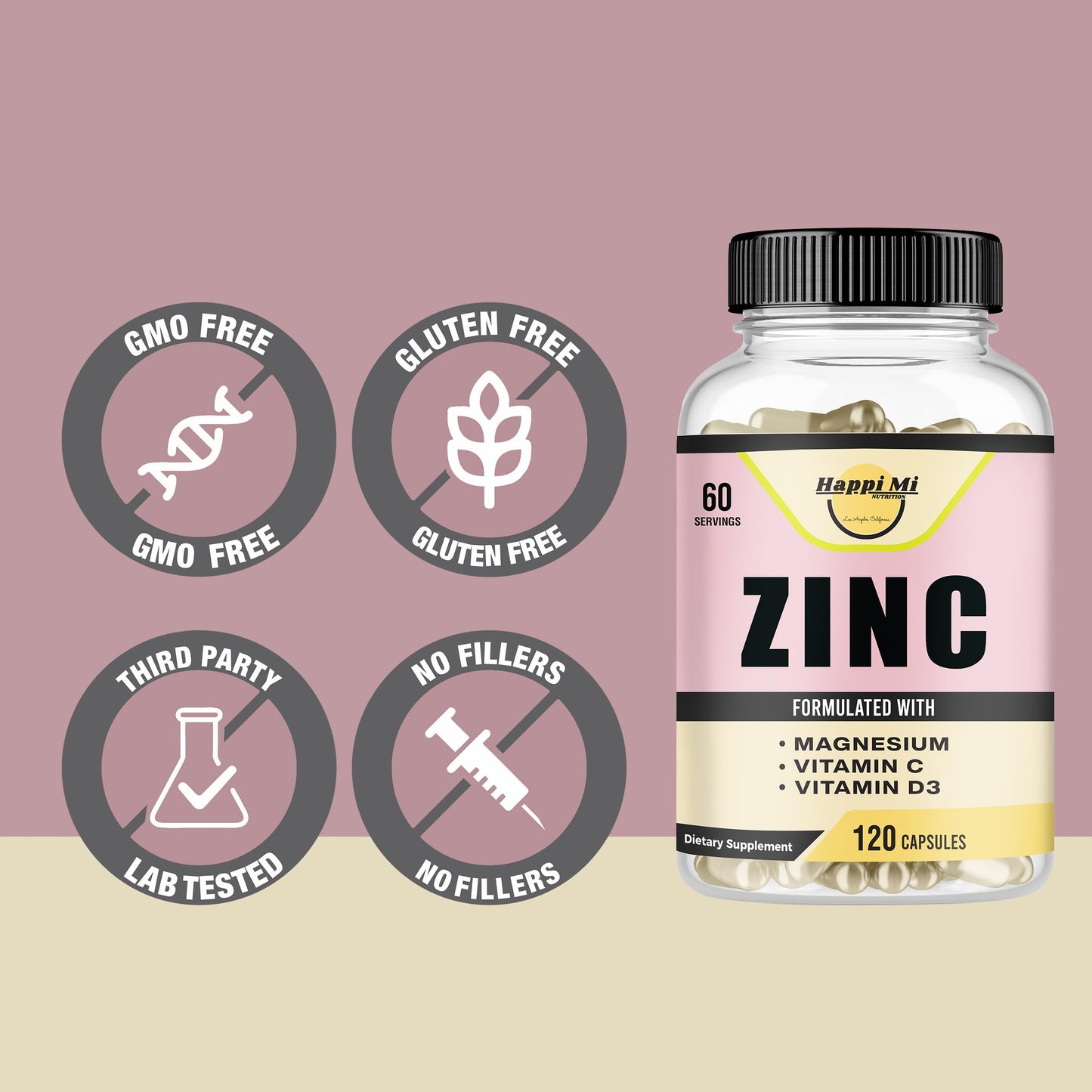 Happi Mi Nutrition Zinc Mineral Supplement Capsule, 120 Count