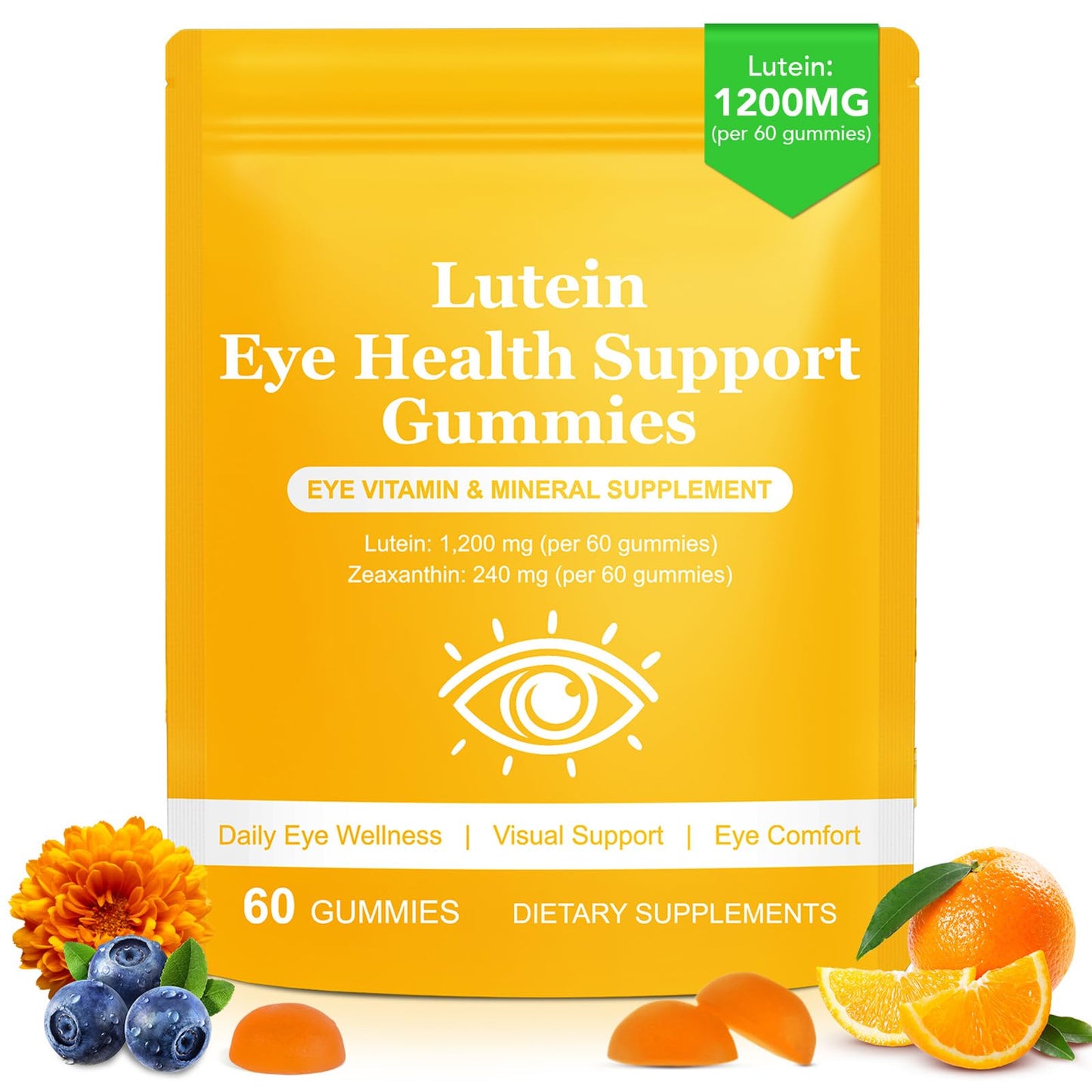 Bestniffes Lutein Gummies with Lutein 40mg & Zeaxanthin 8mg for Eye Health, Vegan, 60 Gummies