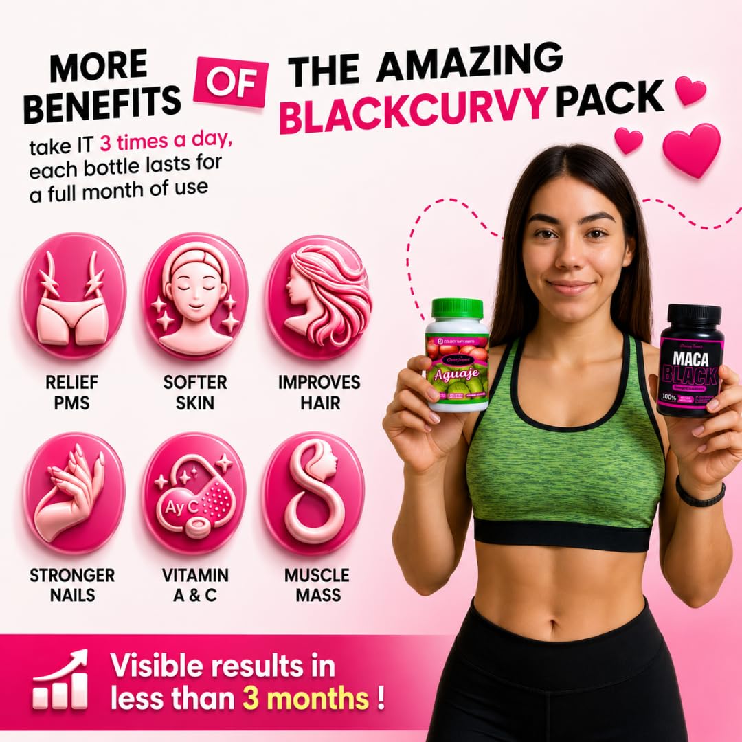 Curvy Fruit Maximum Booty Support & Curvier Hips Aguaje + Black Maca Pills for Women Natural Feminine Curve & Body Shape Formula, 100 Capsules