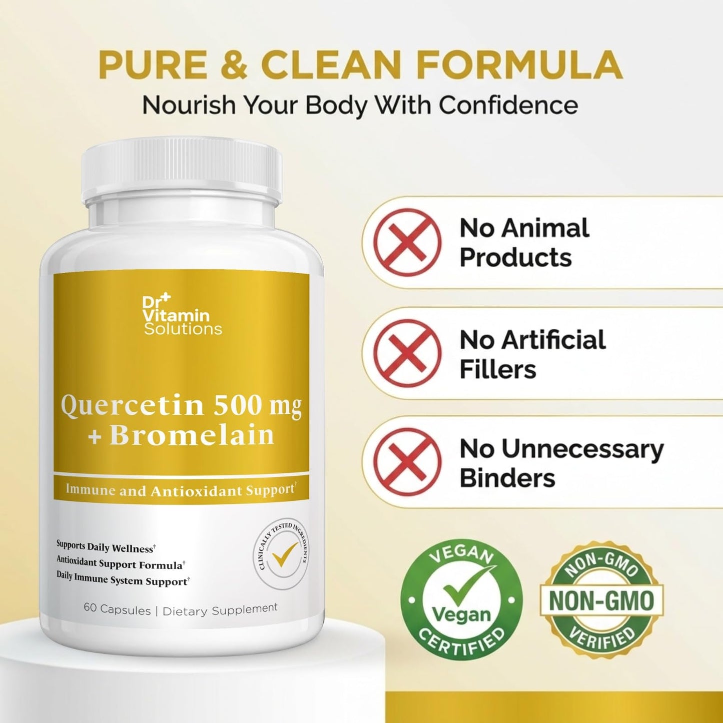 DR VITAMIN SOLUTIONS Quercetin with Bromelain 500mg Antioxidant for Immune & Seasonal Support Capsule, 60 Count