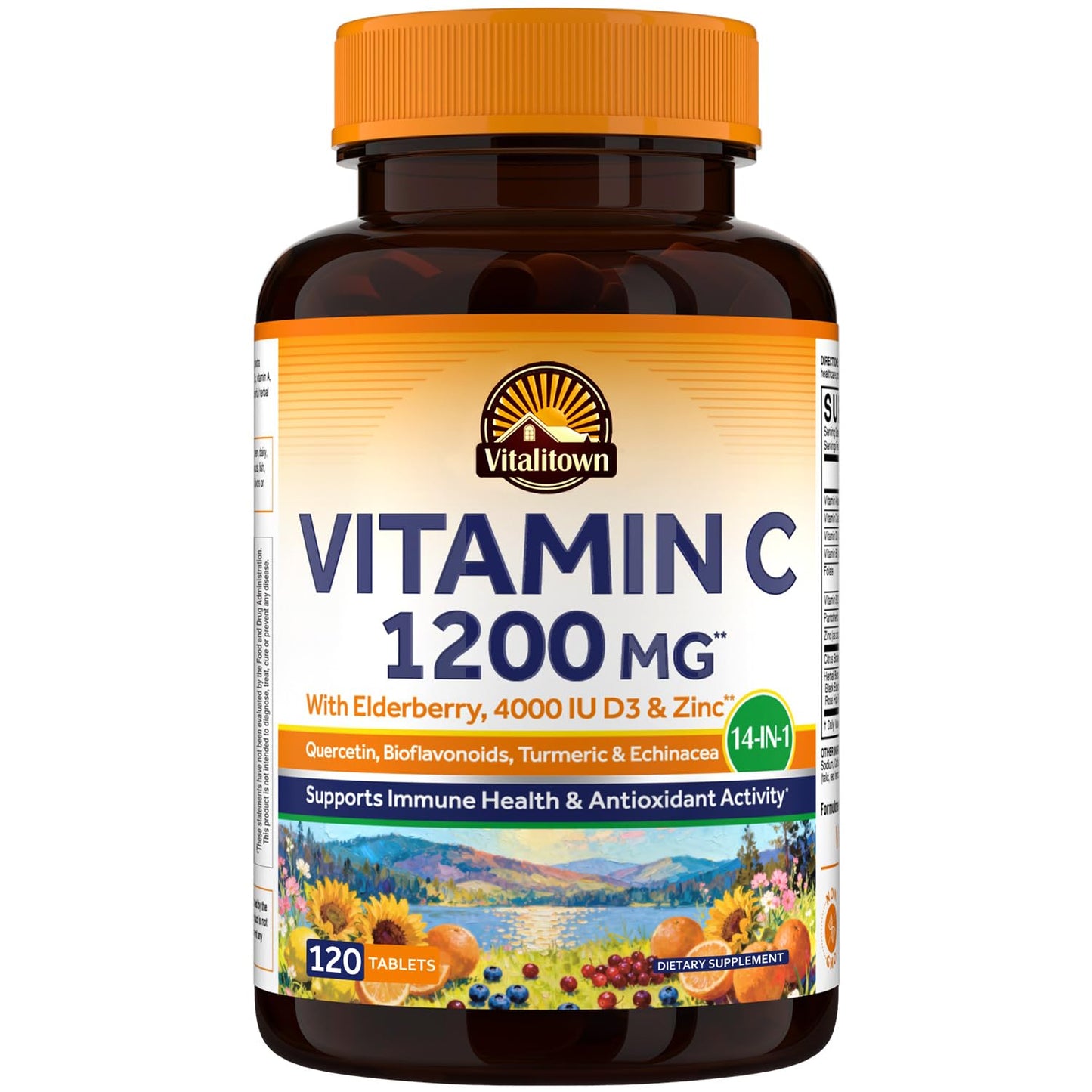 Vitalitown Vitamin C Complex 1200mg with Elderberry, Vitamin D3, Zinc, Quercetin, Rose Hips, Bioflavonoids, Turmeric & Echinacea Tablets, 120 Count