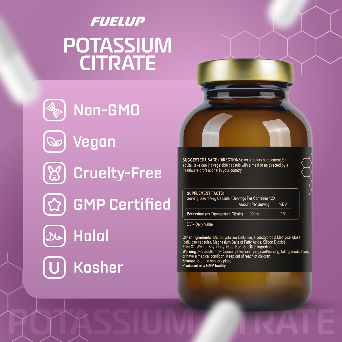 Fuelup Potassium Citrate 99 mg Capsules, 120 Count
