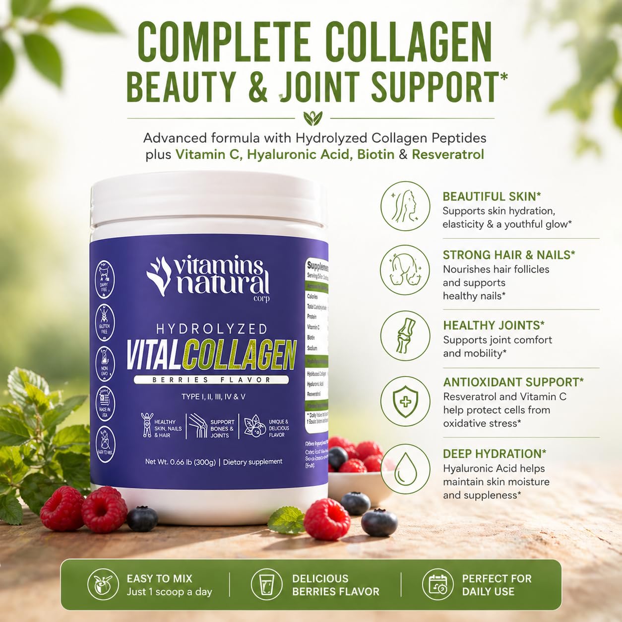 VITAMINS NATURAL CORP Hydrolyzed Vital Collagen Peptides Powder 10.6 Ounce