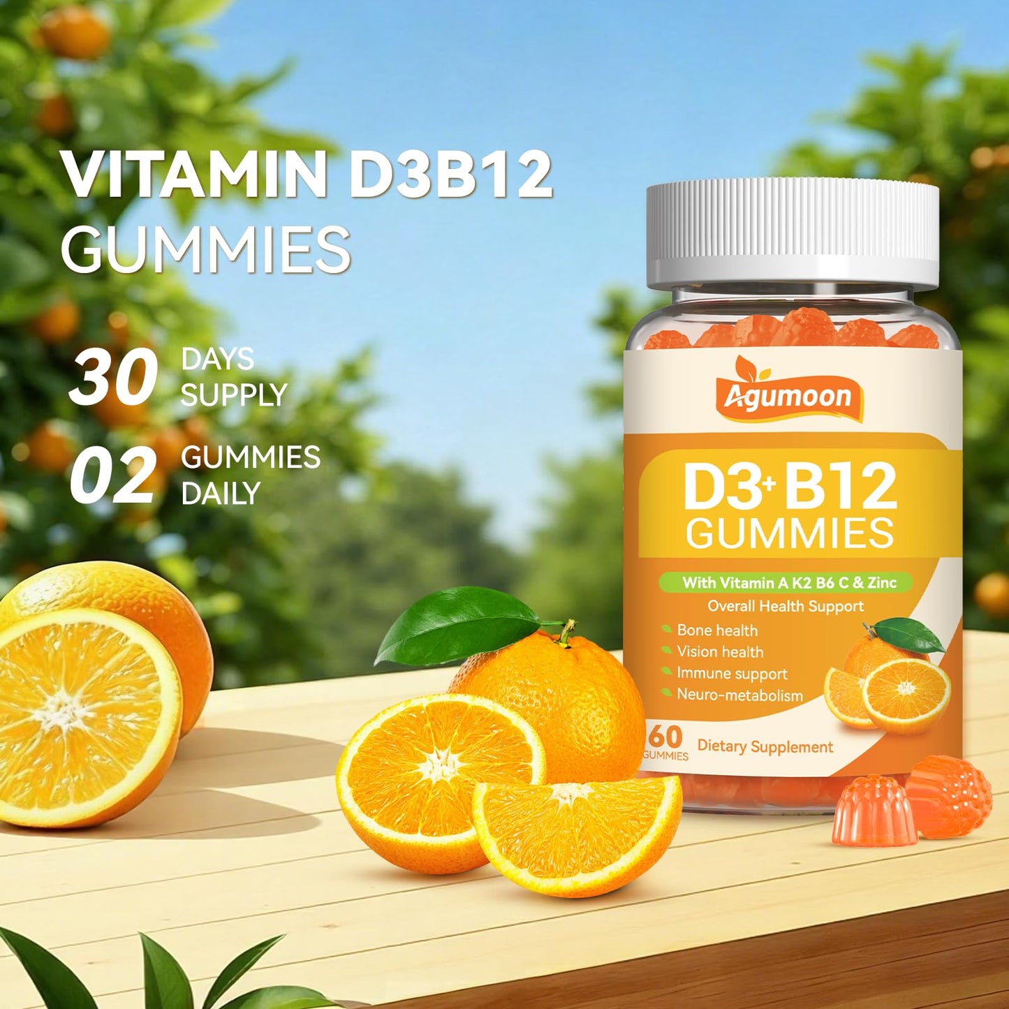 Agumoon Vitamin D3 B12 Gummies 60 Count