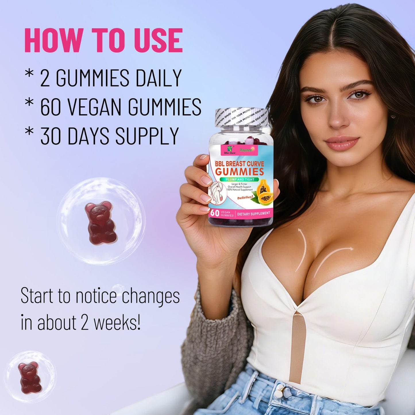 Wins Town BBL Chest Curve Gummies, 60 Count