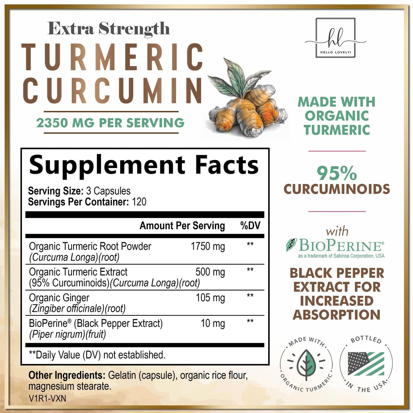 Hello Lovely! Turmeric Curcumin Supplement Capsules 360 Count