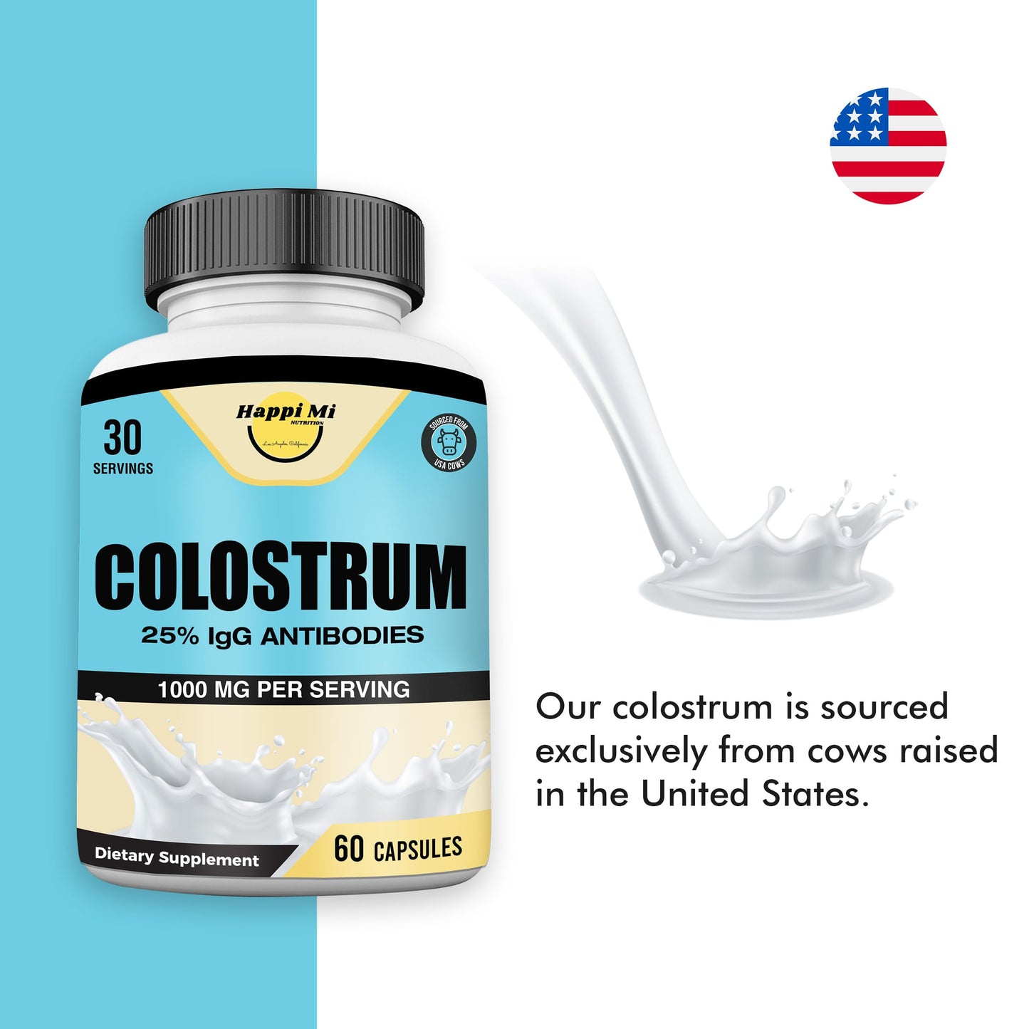 Happi Mi Nutrition Colostrum Capsules 1000mg Per Serving, 60 Capsules