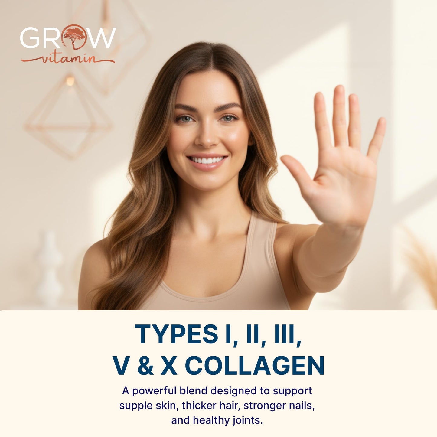 Grow Vitamin Collagen Multi Collagen Powder for Women with Types I, II, III, V & X - Keto Friendly, Hydrolyzed Collagen Peptides Powder Blend with Biotin & Vitamin C, 1 Pound