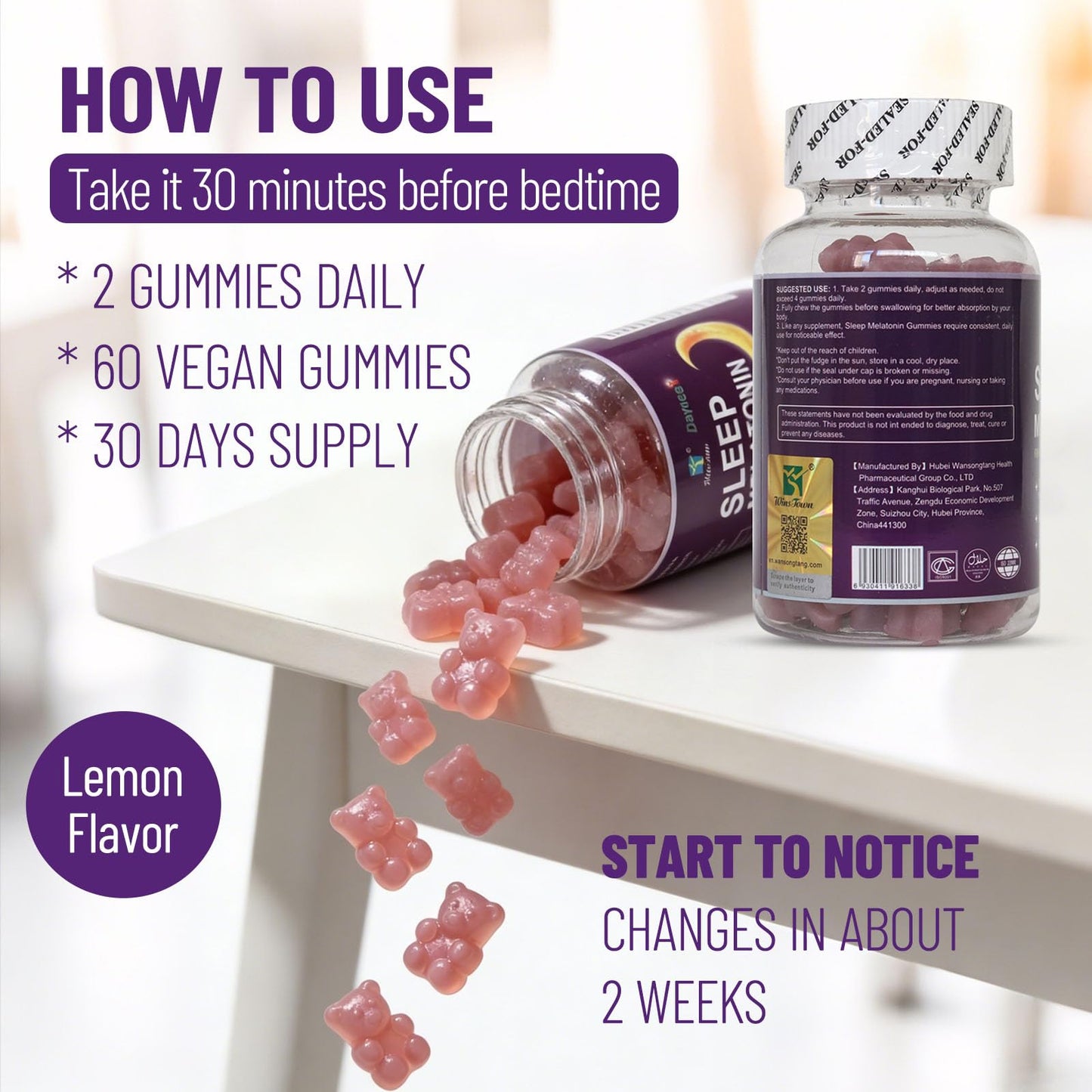 Wins Town Sleep Melatonin Gummies 5mg, 60 Count