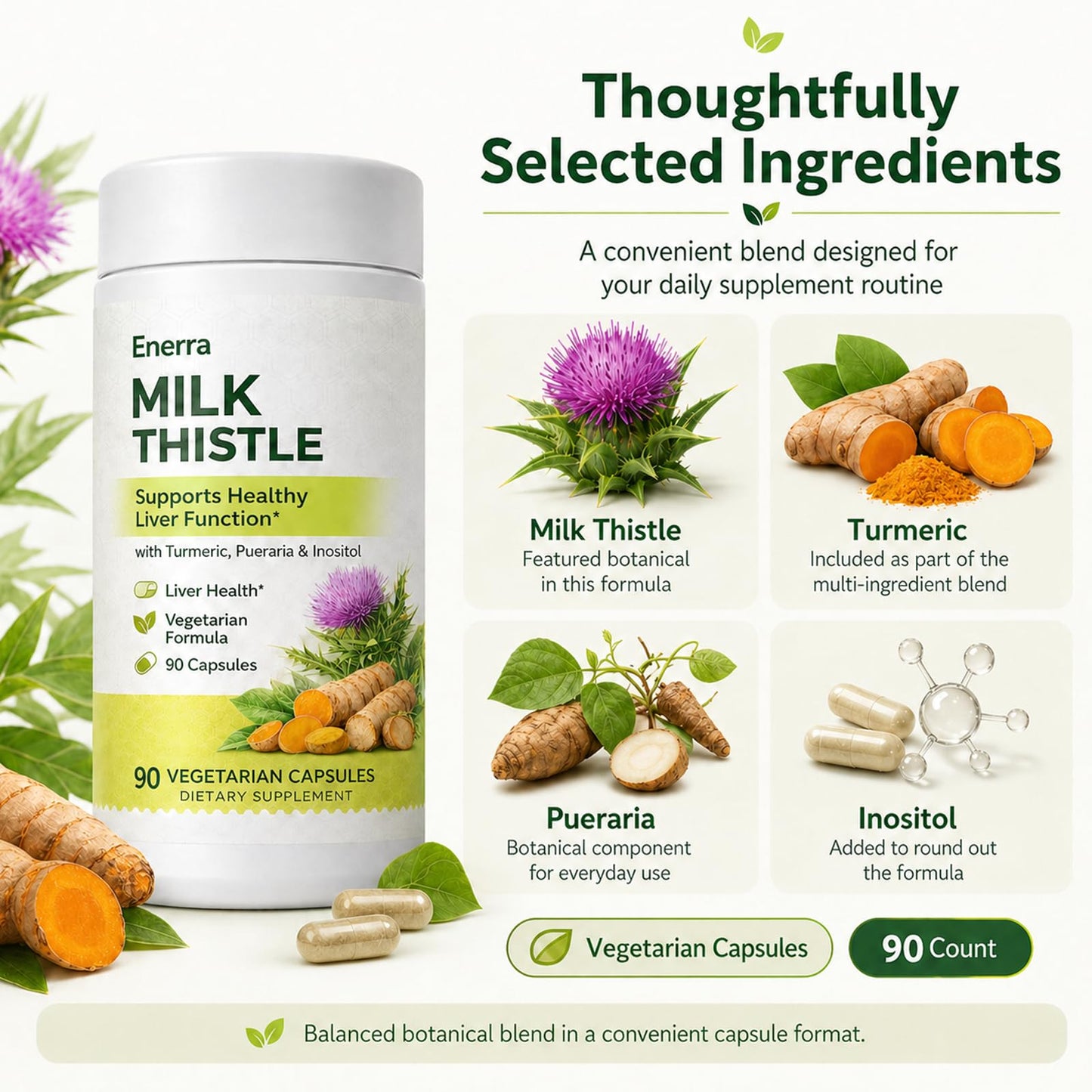 kivo Enerra Milk Thistle Liver Support Capsules, 90 Count