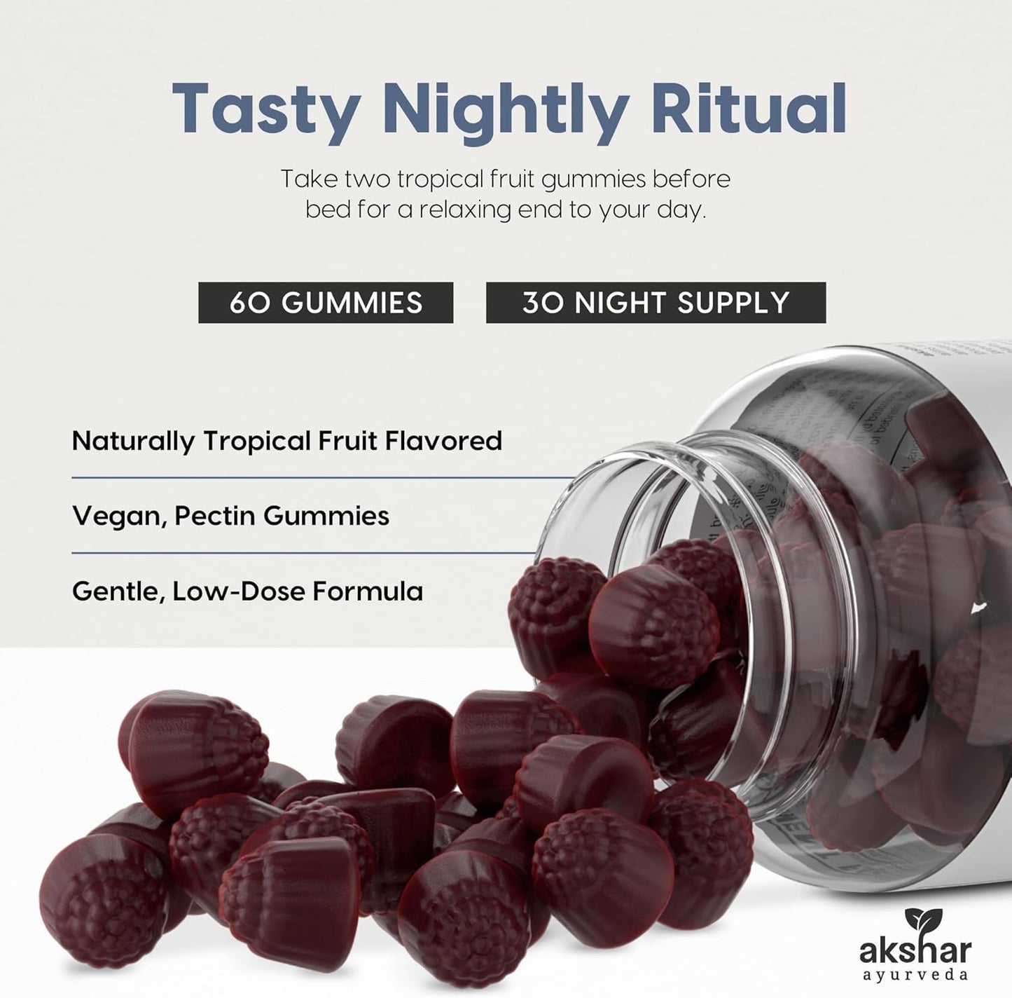 AKSHAR Ayurveda Sleep Gummies for Adults with Melatonin, Chamomile, Passionflower and Lemon Balm, 3mg Melatonin Gummies, 120 Count
