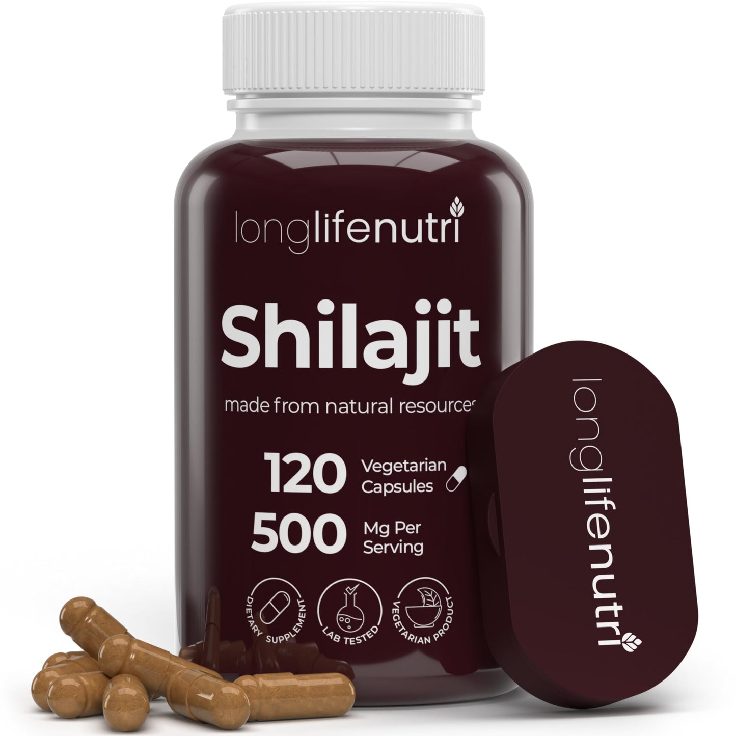 LongLifeNutri Shilajit Pure Himalayan Extract 500mg with 15% Fulvic Acid, 120 Vegetarian Capsules