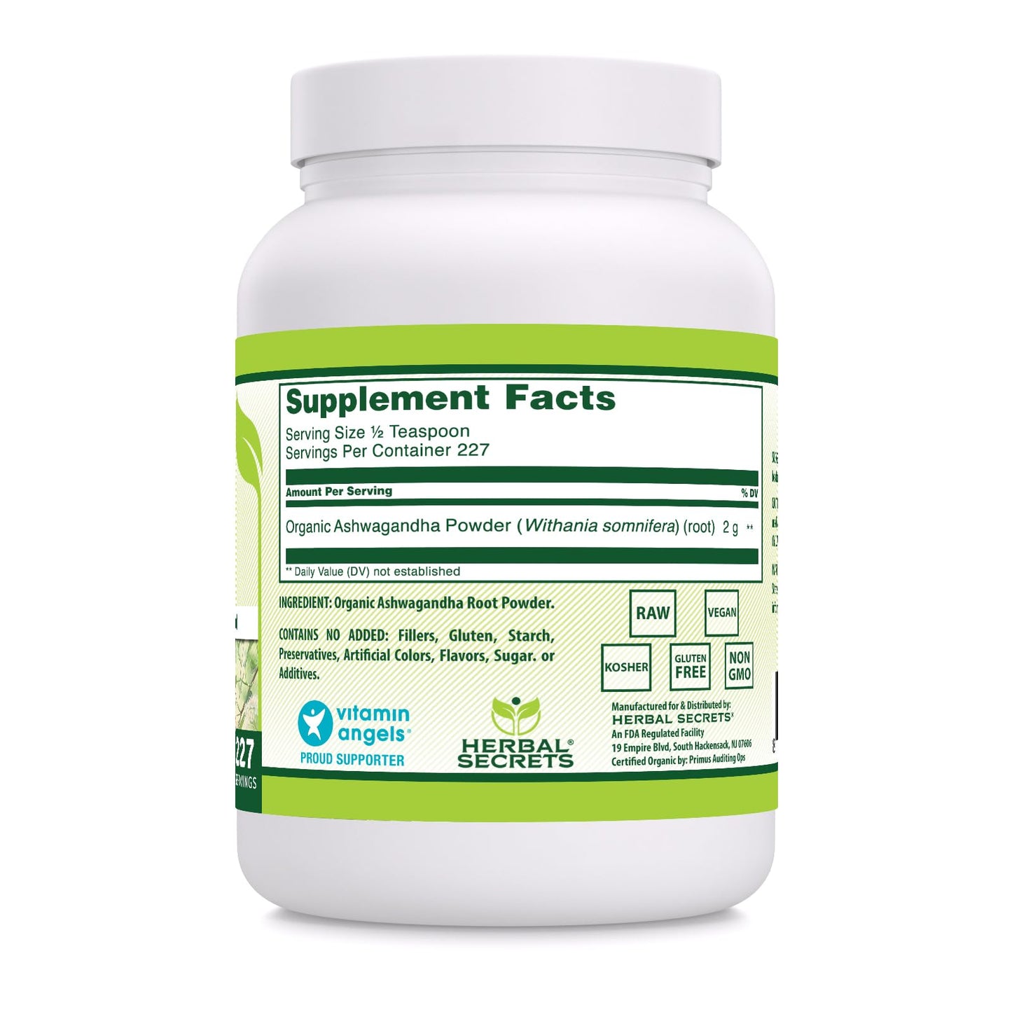 Herbal Secrets Organic Ashwaganda Root Powder 16 Oz