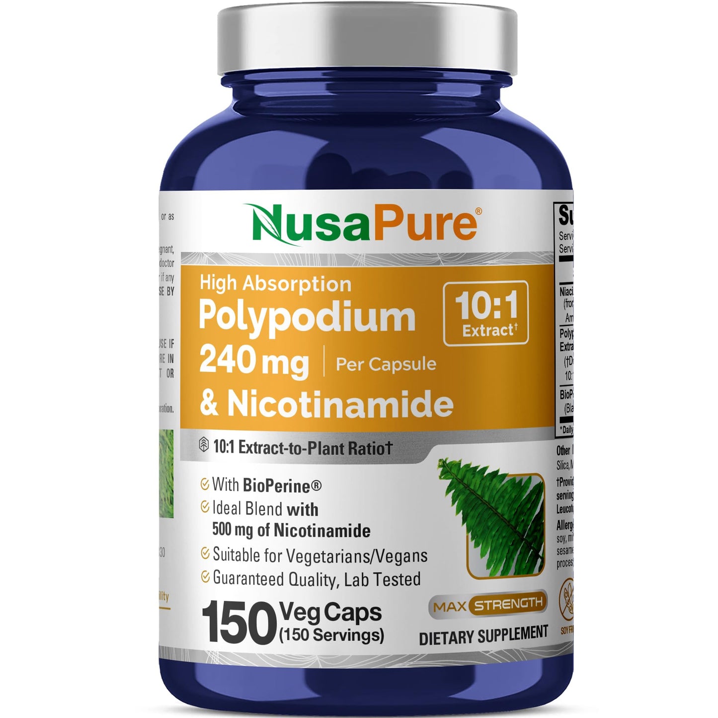 NusaPure Polypodium Nicotinamide Capsule, 150 Veg Capsules