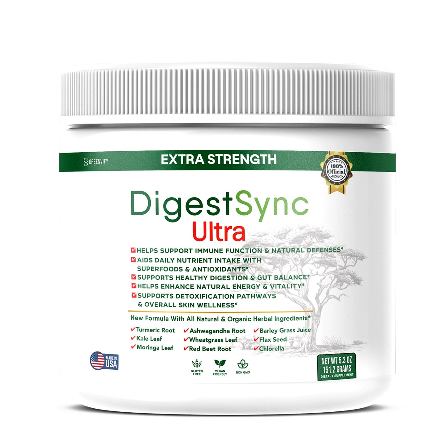 GREENVIFY DigestSync Ultra Extra Strength Digestive Support Supplement with Organic Superfoods Capsule 60