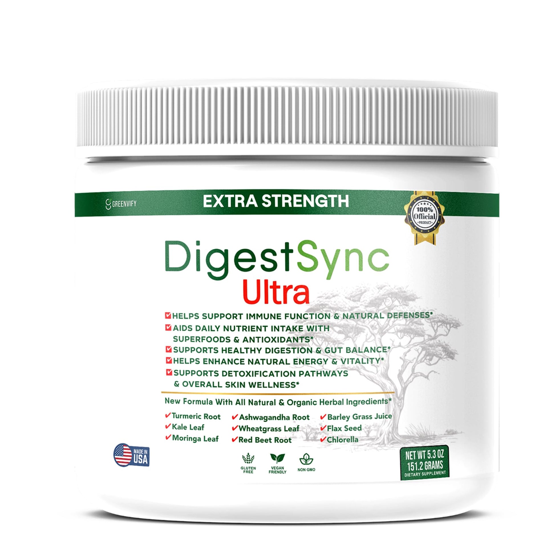 GREENVIFY DigestSync Ultra Extra Strength Digestive Support Supplement with Organic Superfoods Capsule 60
