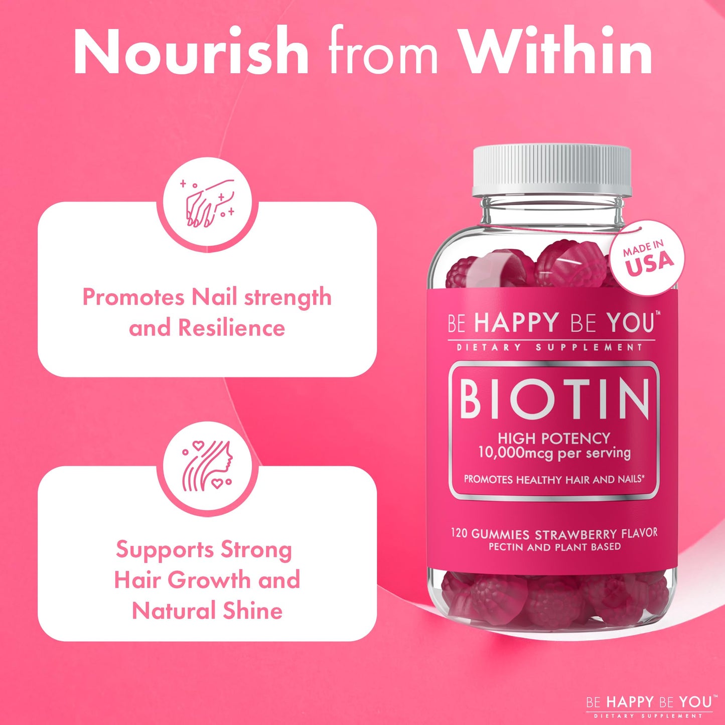 Be Happy Be You Biotin Gummy 10,000mcg, 120 Count