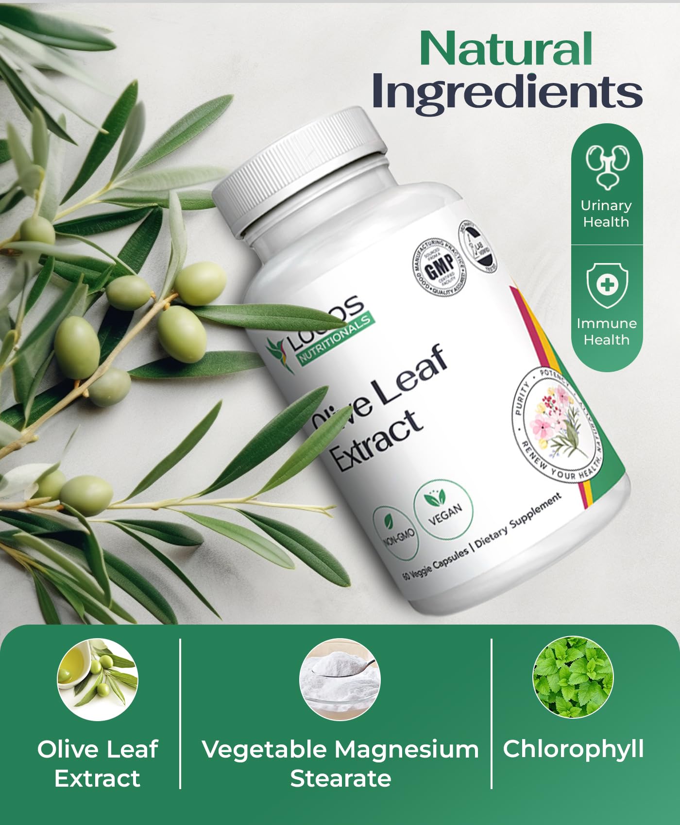 logos nutritionals Olive Leaf Extract Capsules 60 Count