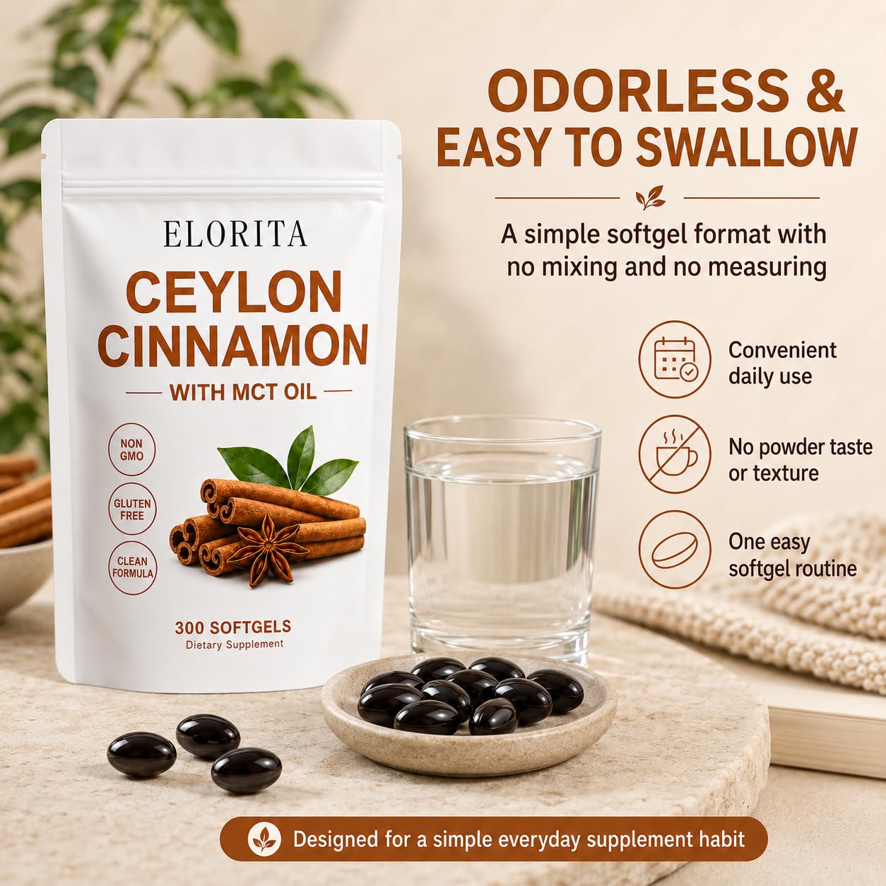 JointVance Elorita Ceylon Cinnamon Softgels with MCT Oil 300 Count