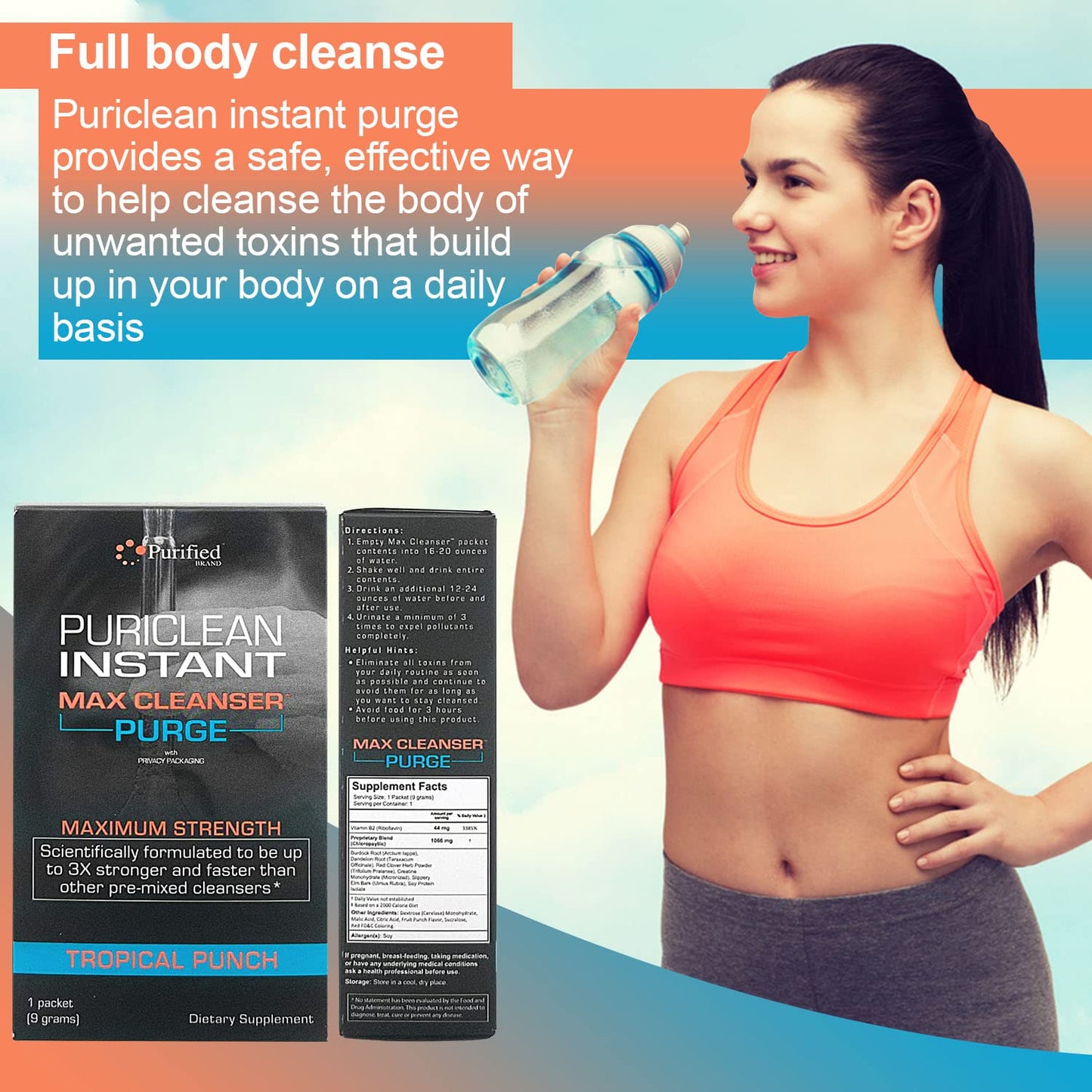 Wellgenix Puriclean Instant Max Cleanser Purge - Detox Cleansing Powder - Fruit Punch - 9 Grams