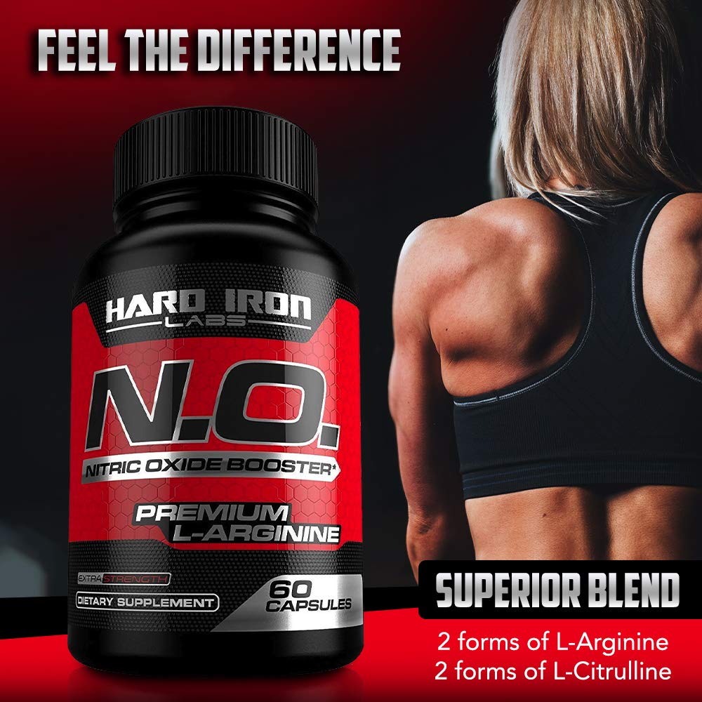 Hard Iron Labs N.O. Nitric Oxide Booster with L-Arginine, L-Citrulline Capsules, 120 Count