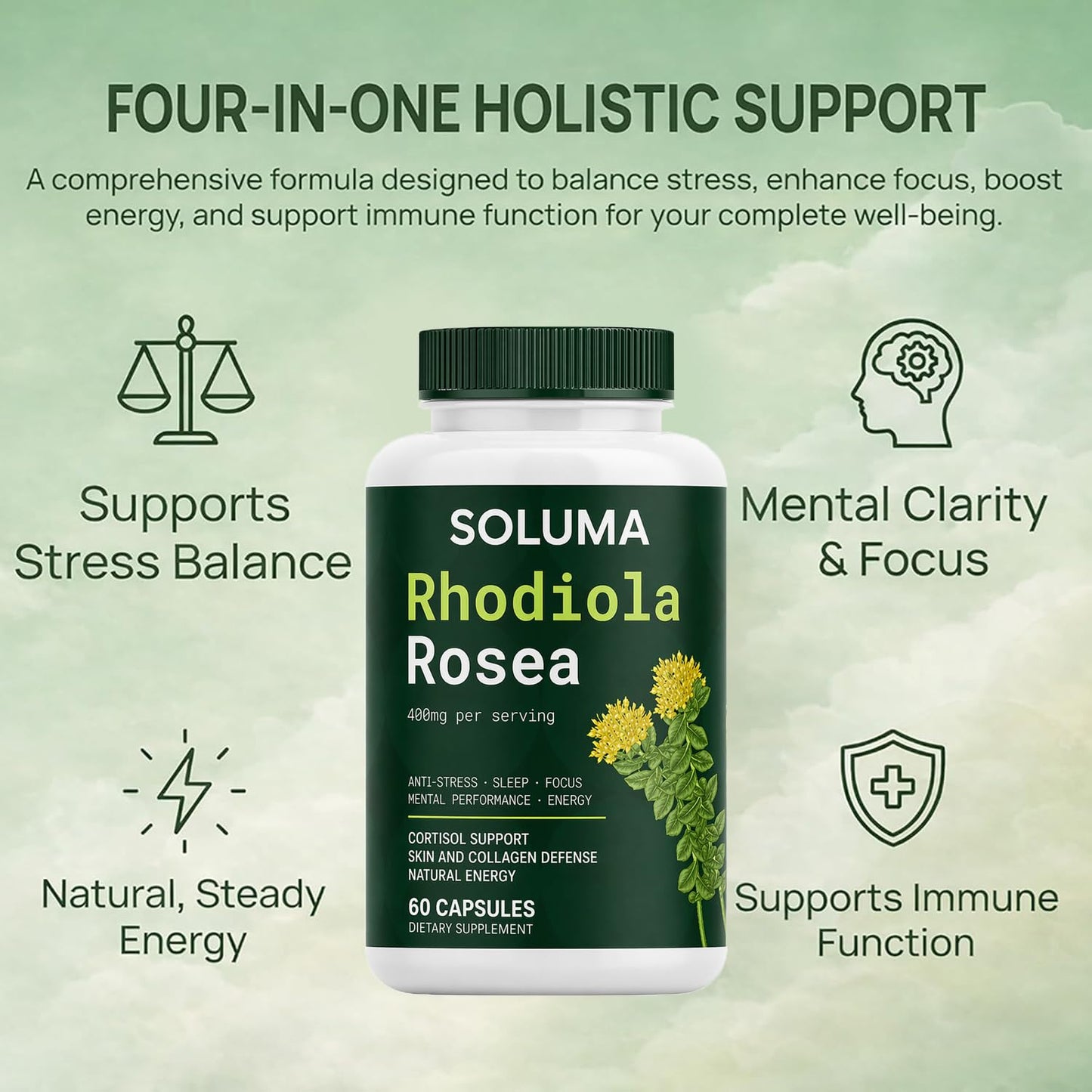 Luetomi Rhodiola Rosea Softgels, 400mg with Bioperine, Non-GMO, 60 Capsules