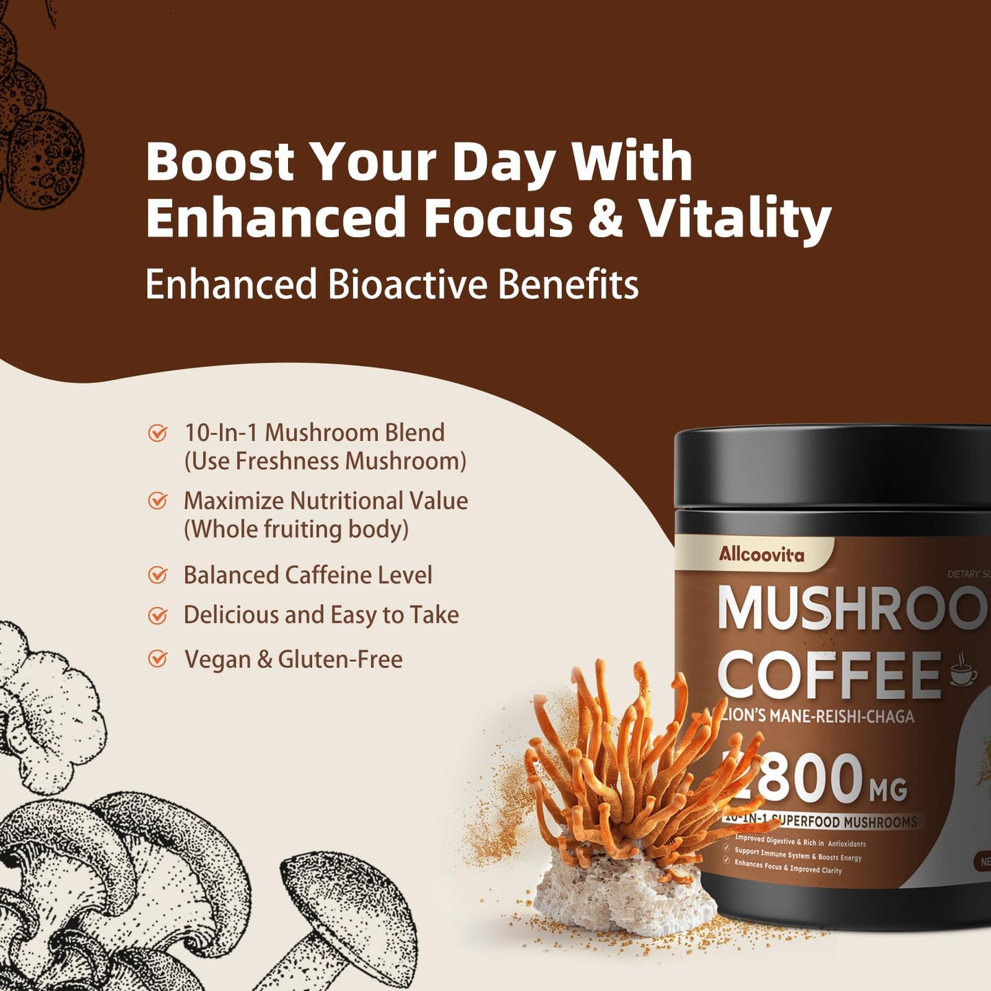 Allcoovita Mushroom Coffee Powder 6.35
