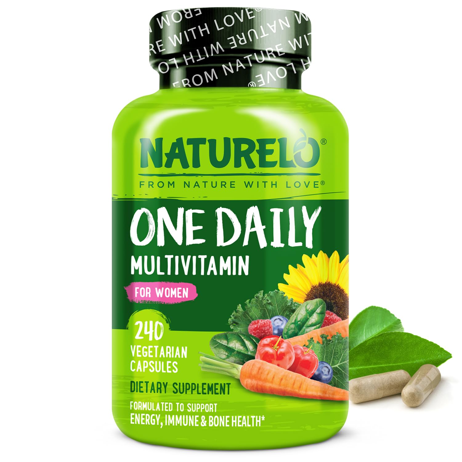 NATURELO One Daily Multivitamin for Women with Vitamin B12, 240 Count Capsules